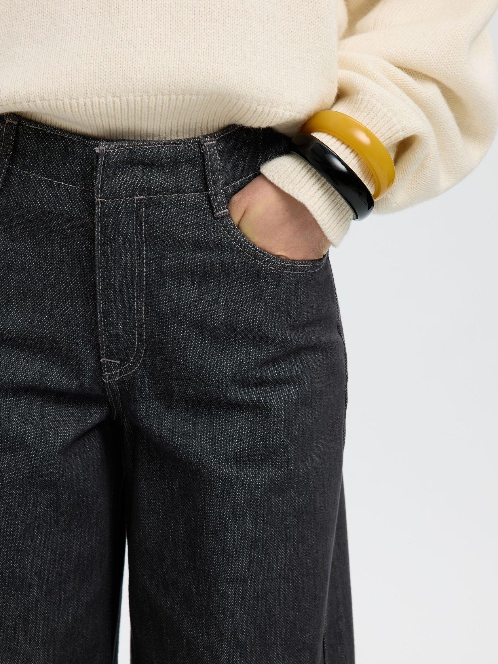 SELECTED Extra Wide Baria Bora Jeans - Dark Grey Denim