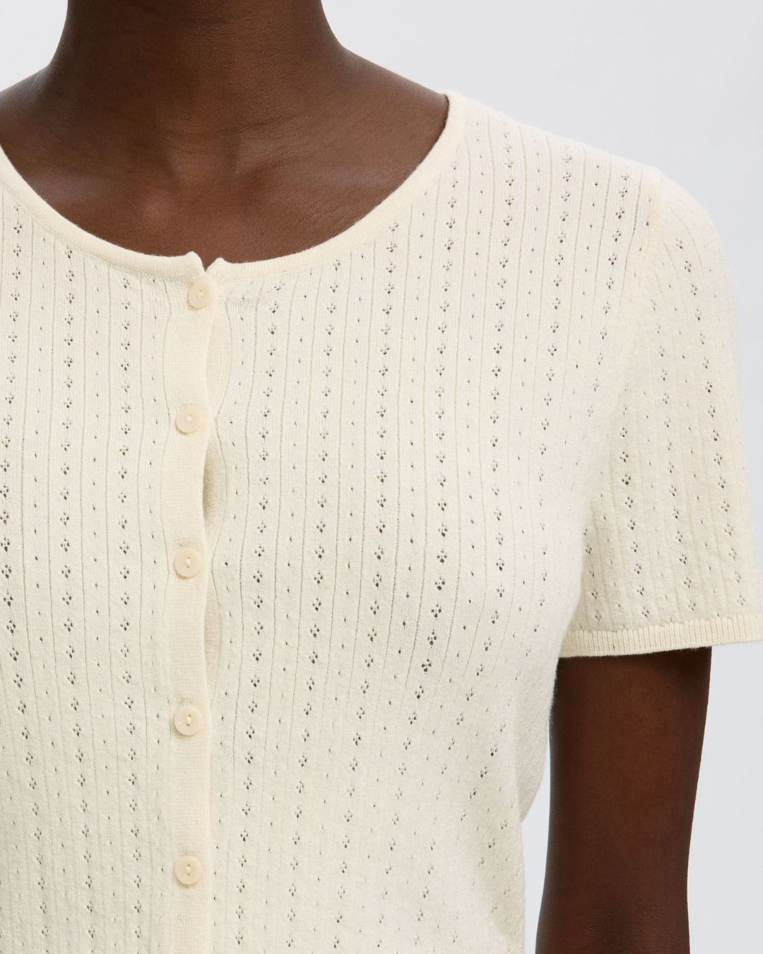 SELECTED Femme Helle Pointelle Short Sleeve Knit Cardigan