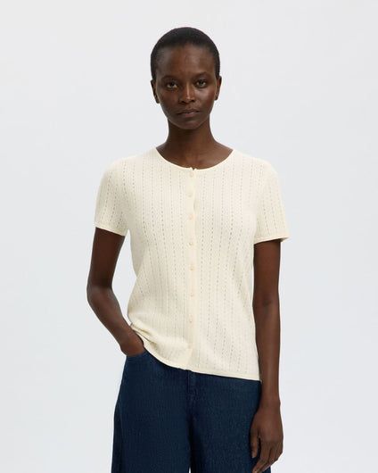 SELECTED Femme Helle Pointelle Short Sleeve Knit Cardigan