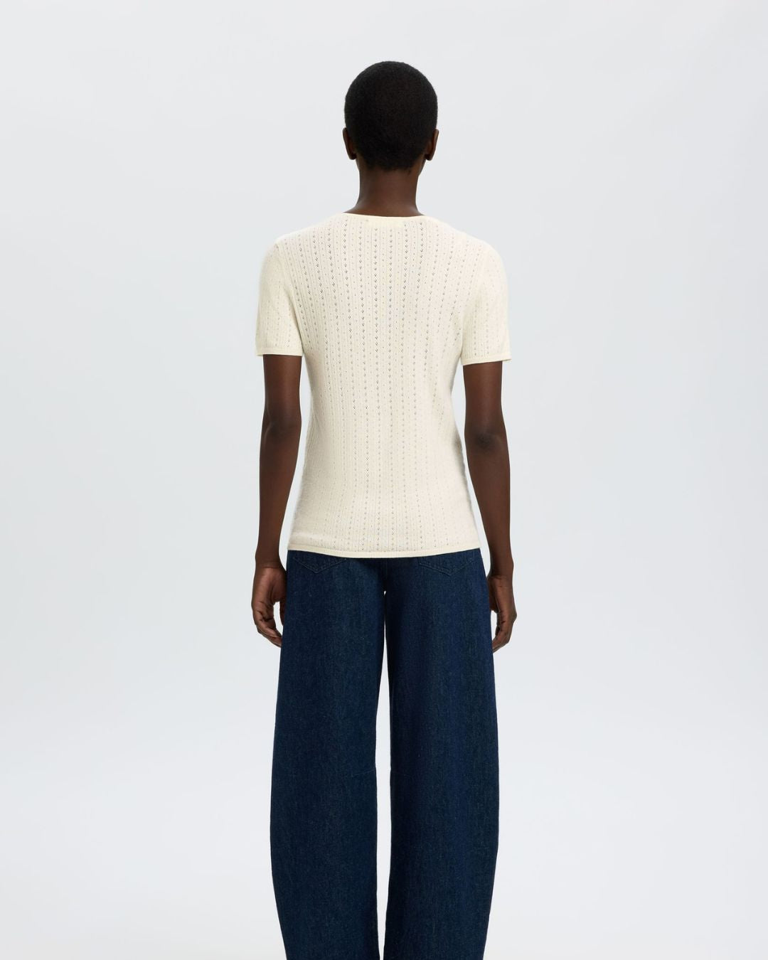 SELECTED Femme Helle Pointelle Short Sleeve Knit Cardigan 