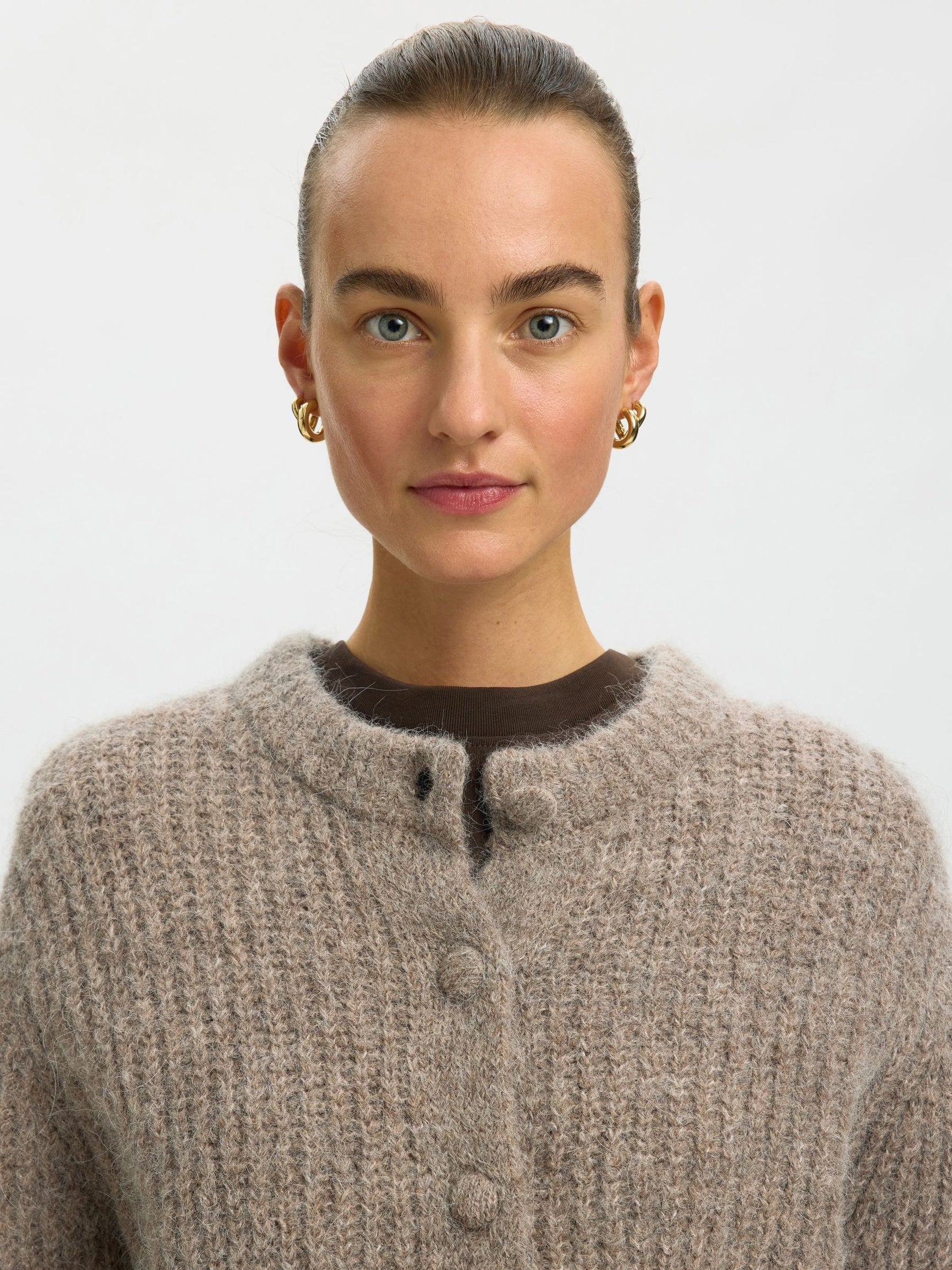SELECTED Gabriella Button Cardi - Steel Grey