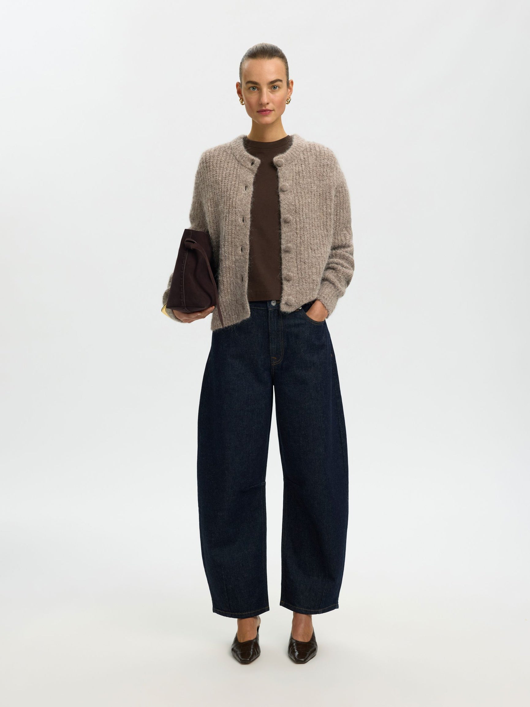 SELECTED Gabriella Button Cardi - Steel Grey