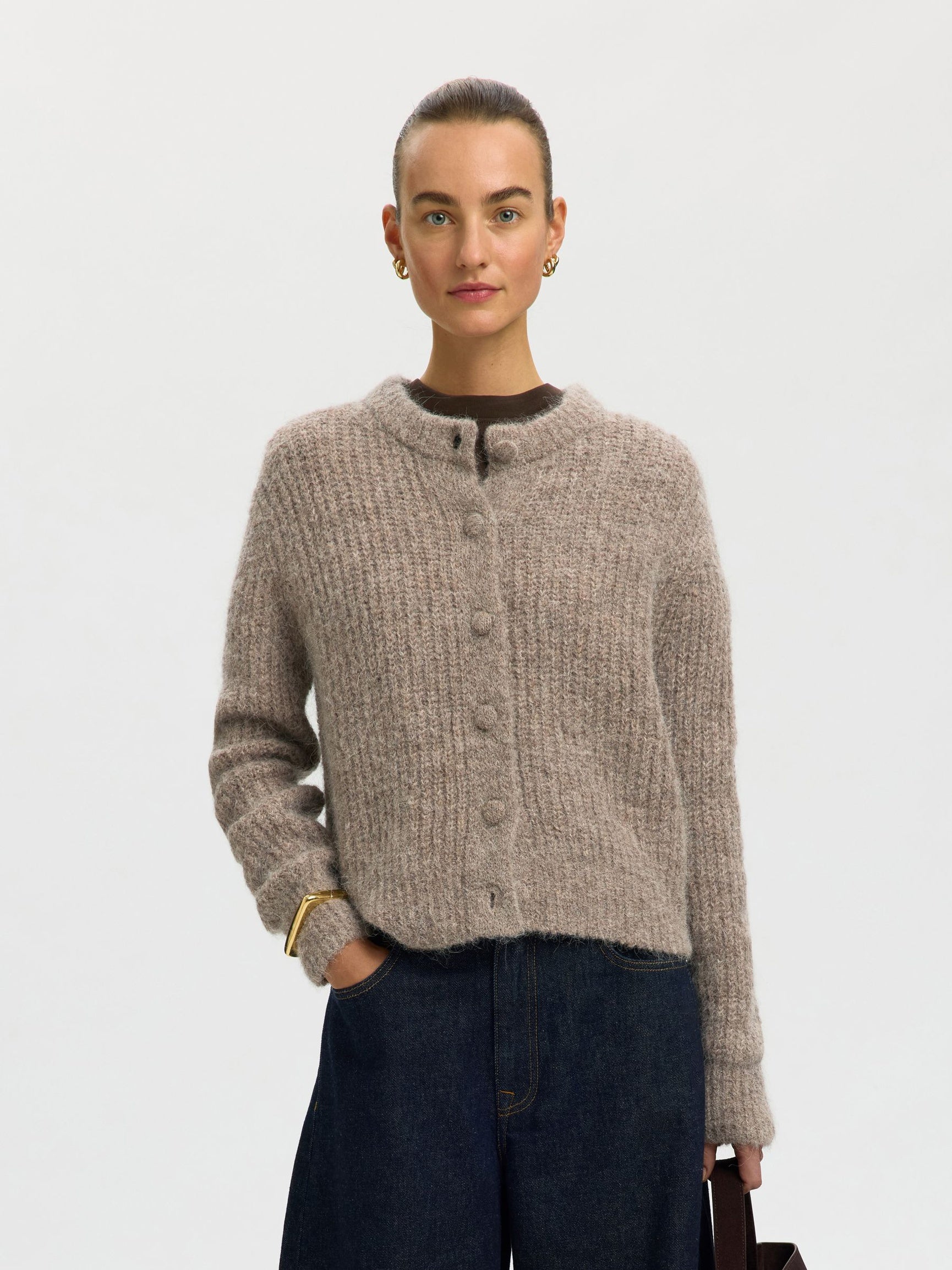 SELECTED Gabriella Button Cardi - Steel Grey