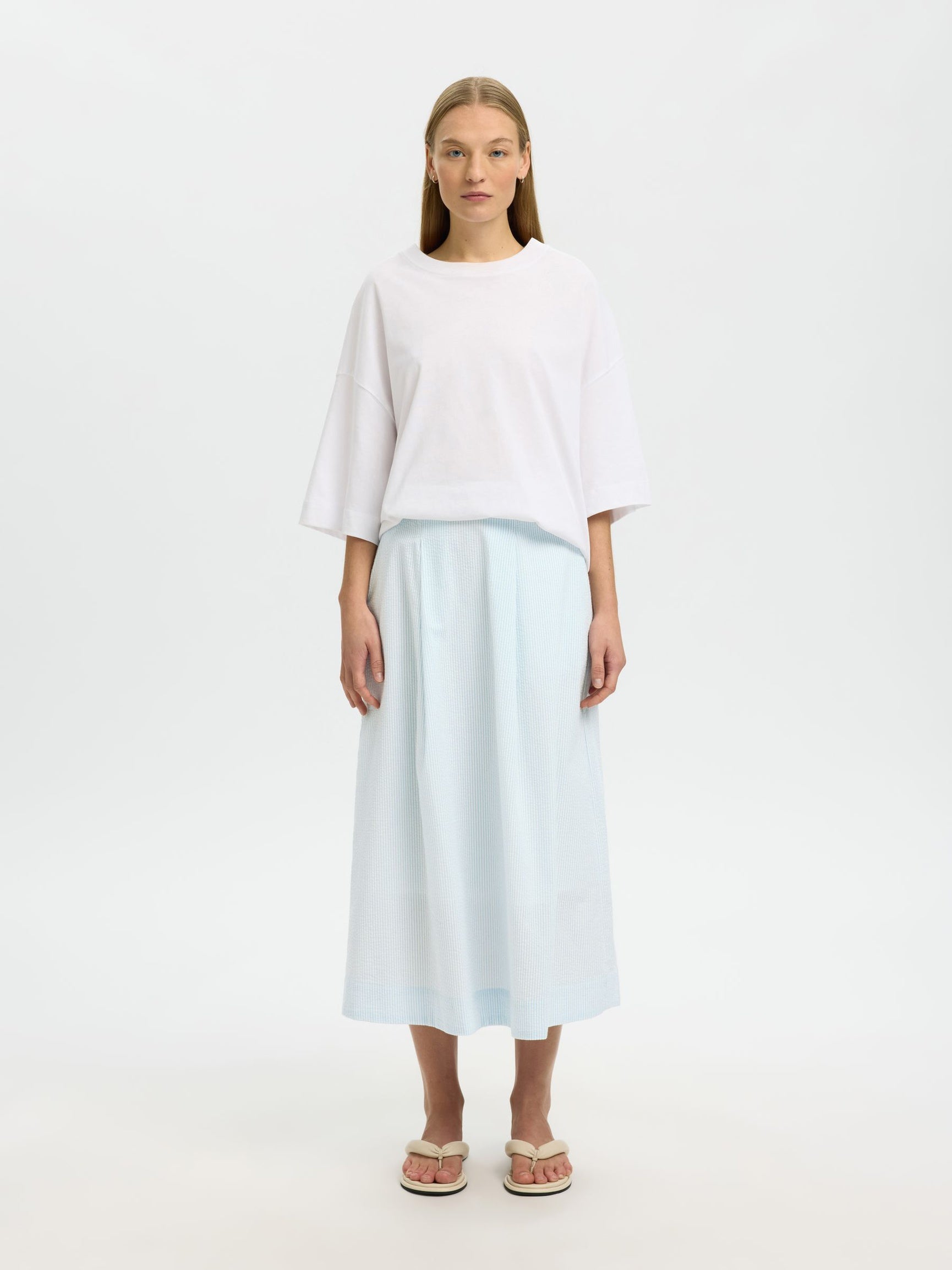 SELECTED Hannah Midi Skirt in Cashmere Blue Stripes