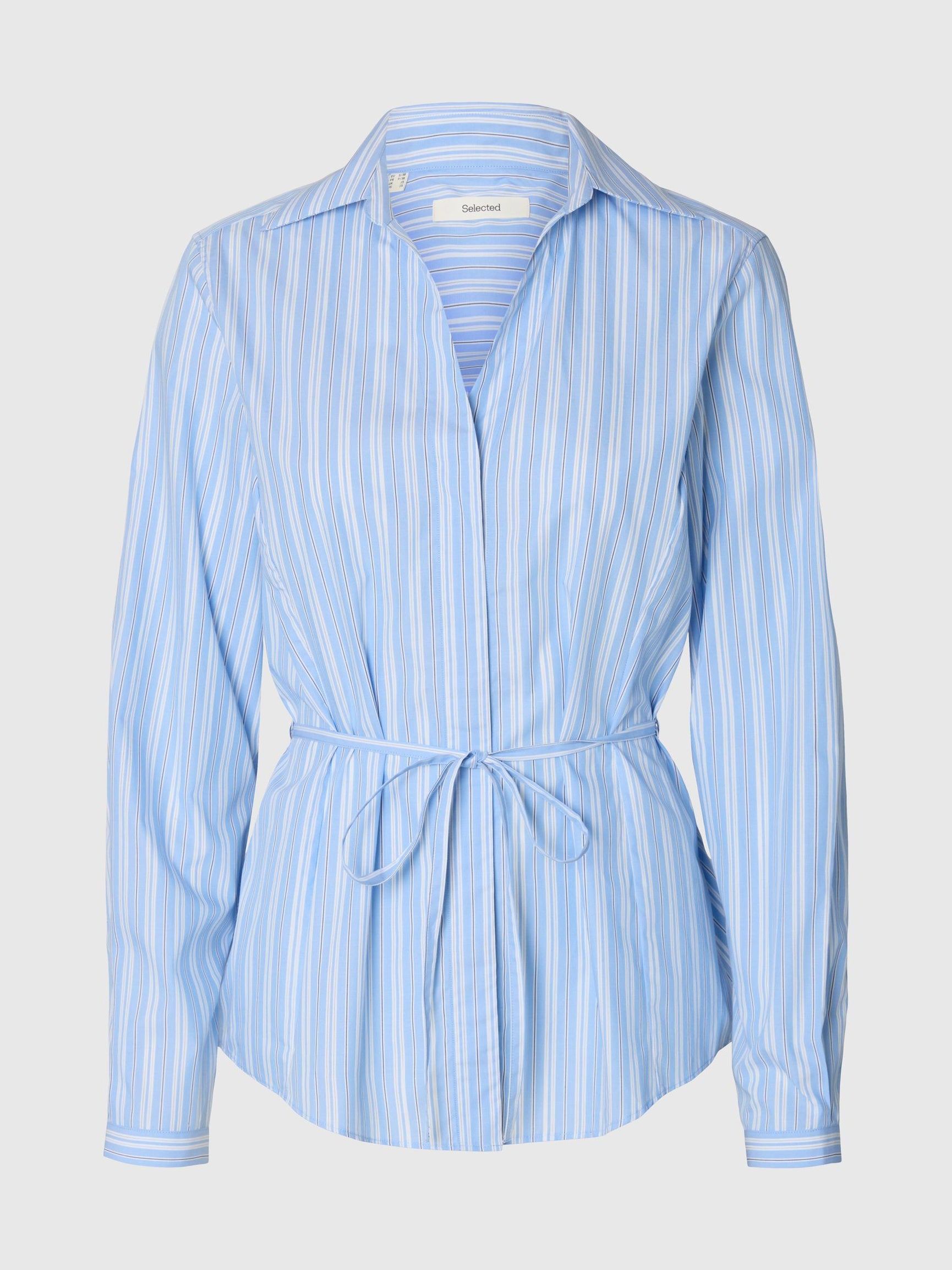 SELECTED Helga Long Sleeve Tie Shirt in Cashmere Blue Stripes