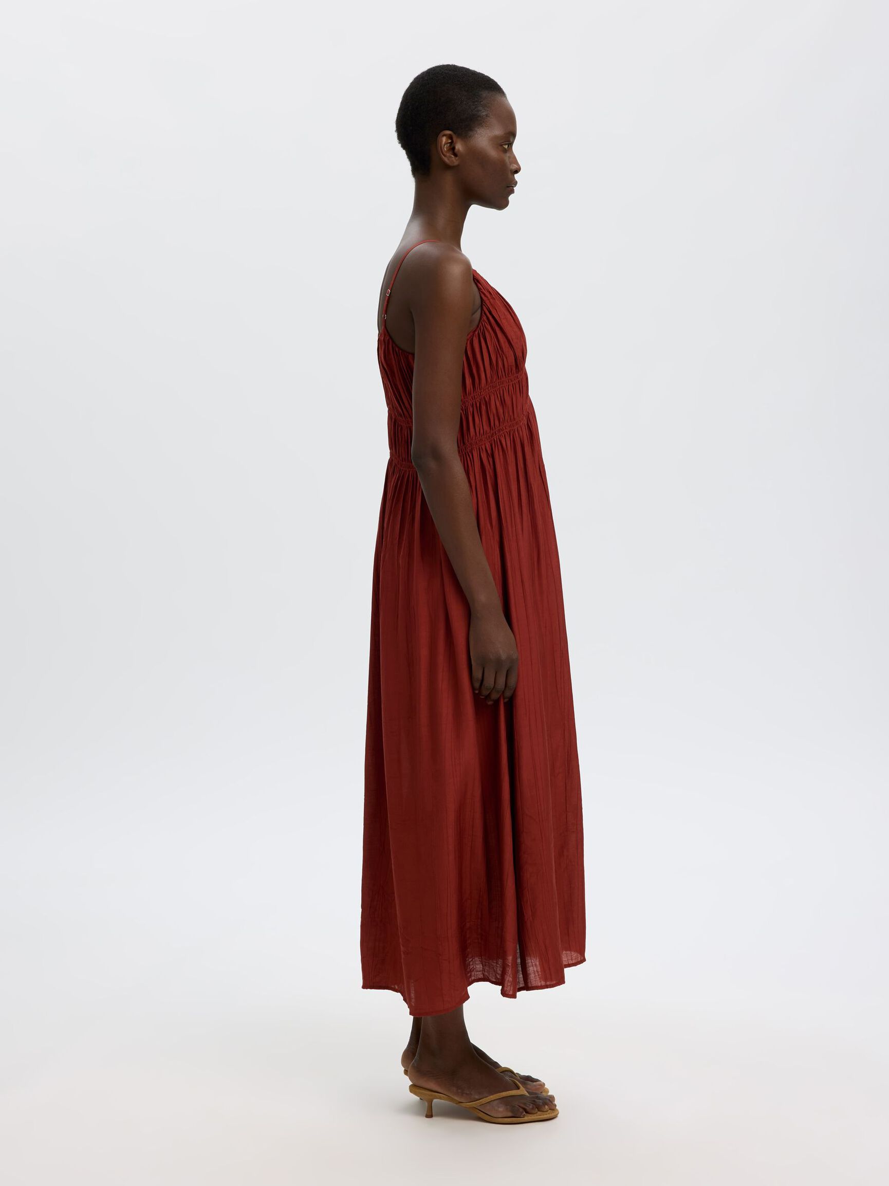 SELECTED Jackie Strap Ankle Dress in Cherry Mahogany