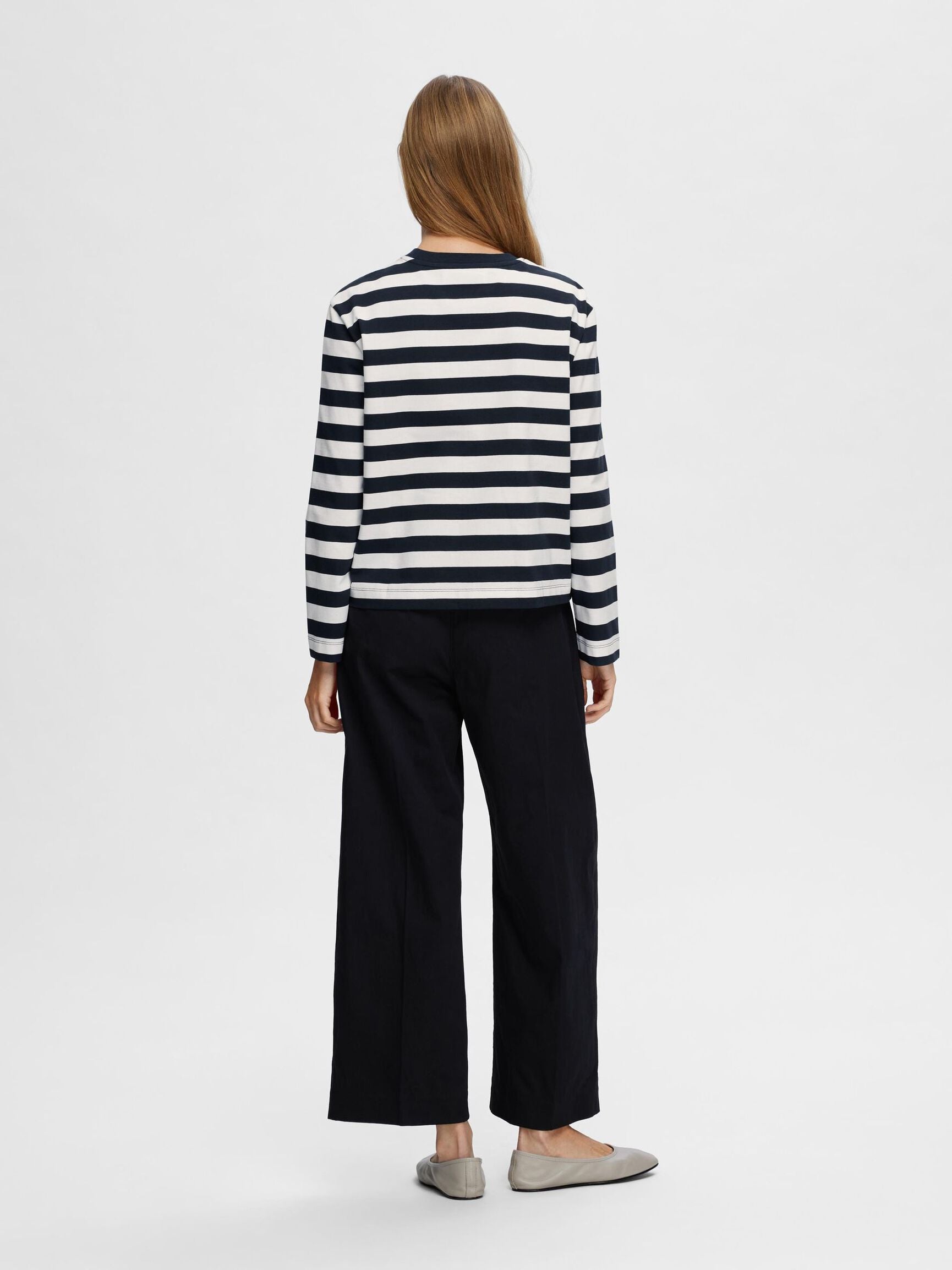 SELECTED LS Striped Boxy Tee in Dk Sapphire/