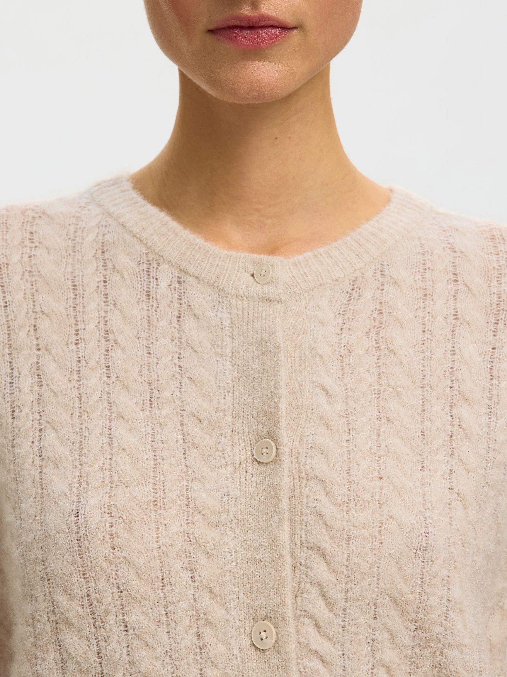SELECTED Lulu Cable Knit Cardi - Birch Melange