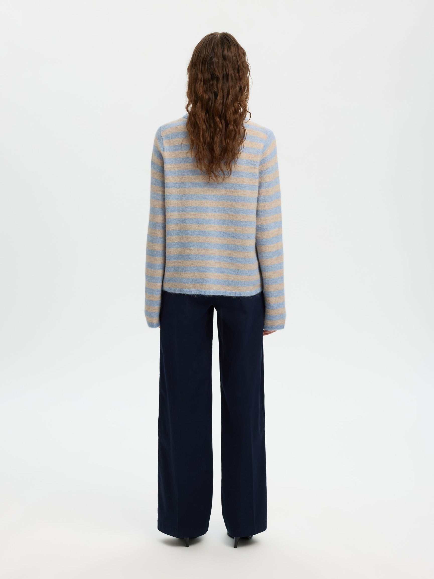 SELECTED Lulu New Knit Cardi in Cashmere Blue, Birch Stripe
