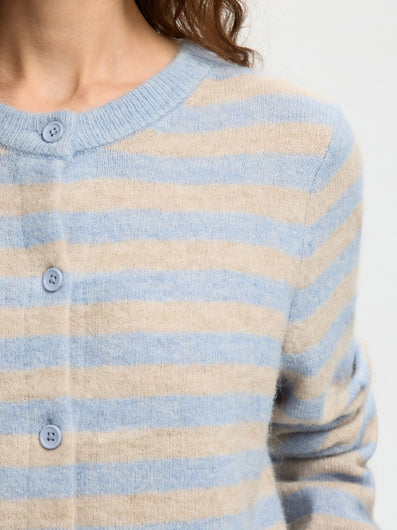 SELECTED Lulu New Knit Cardi in Cashmere Blue, Birch Stripe