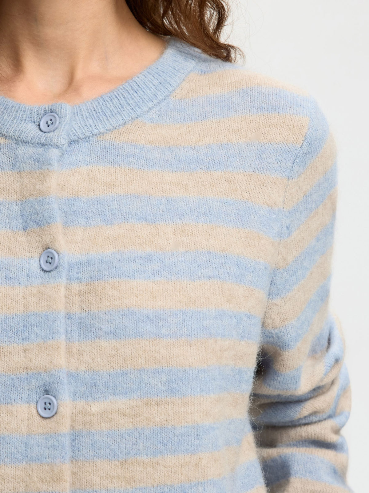 SELECTED Lulu New Knit Cardi in Cashmere Blue, Birch Stripe