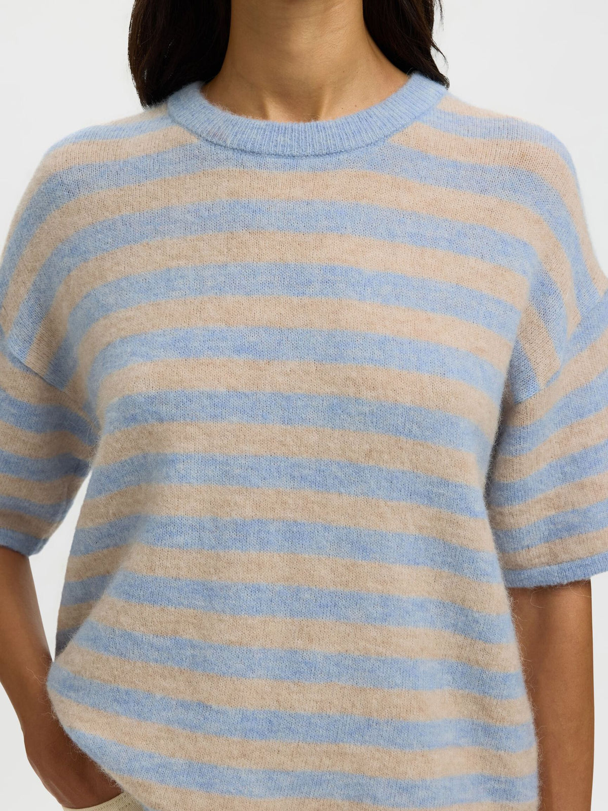 SELECTED Lulu SS Knit in Cashmere Blue, Birch Stripe