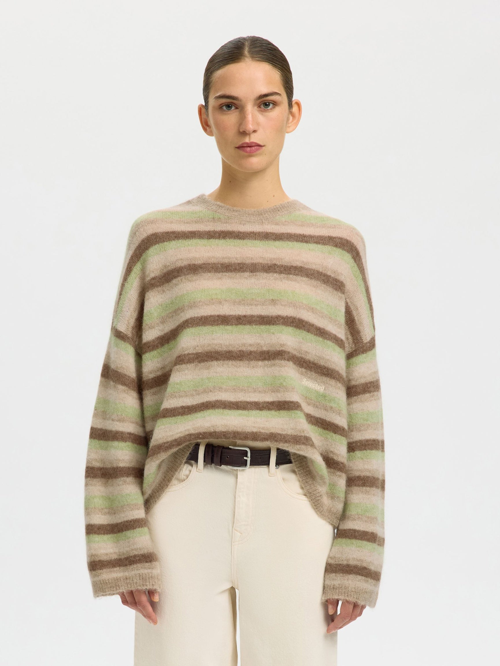 SELECTED Lulu Stripe Knit in Pure Cashmere, Birch, Lint