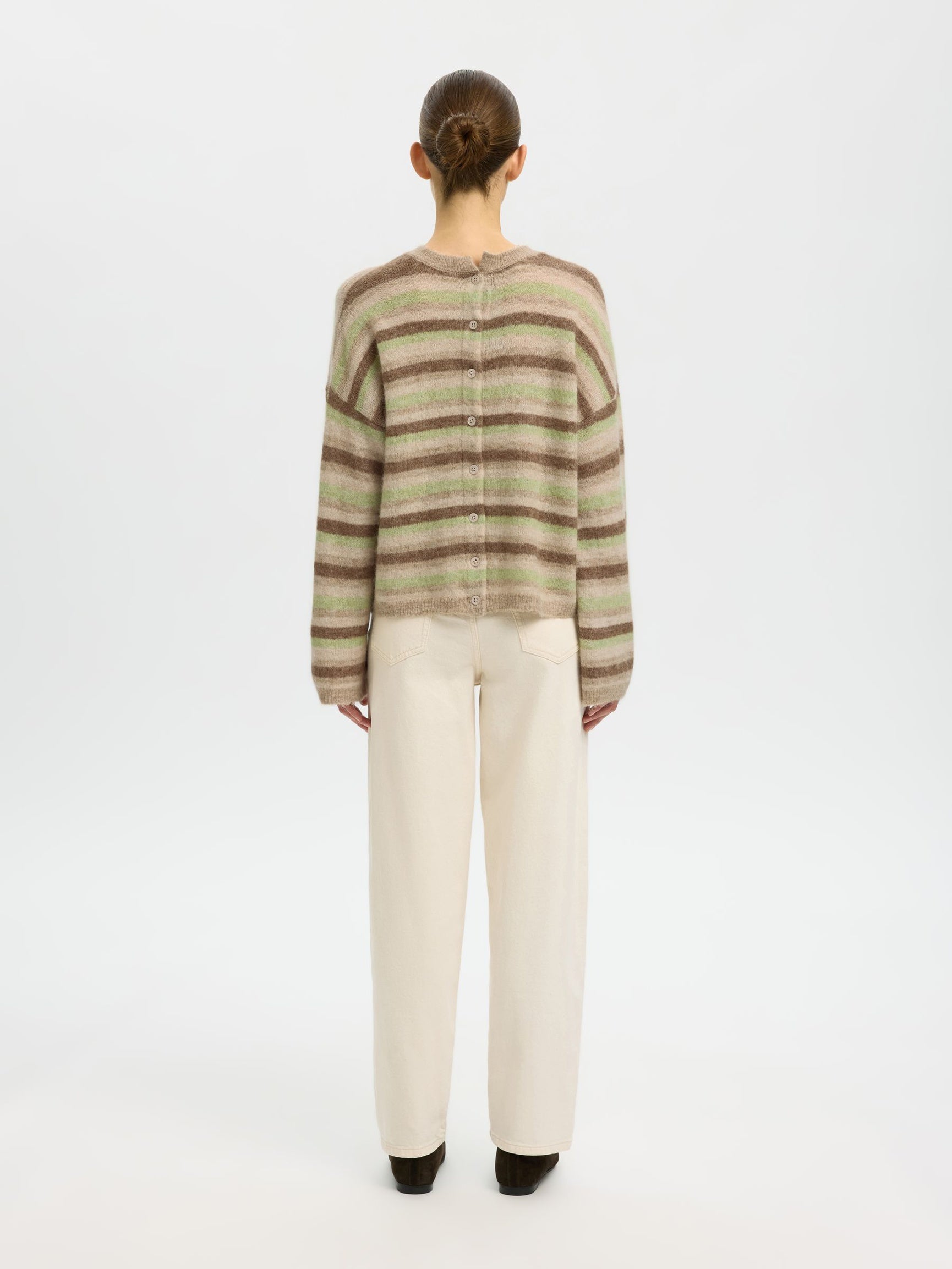 SELECTED Lulu Stripe Knit in Pure Cashmere, Birch, Lint