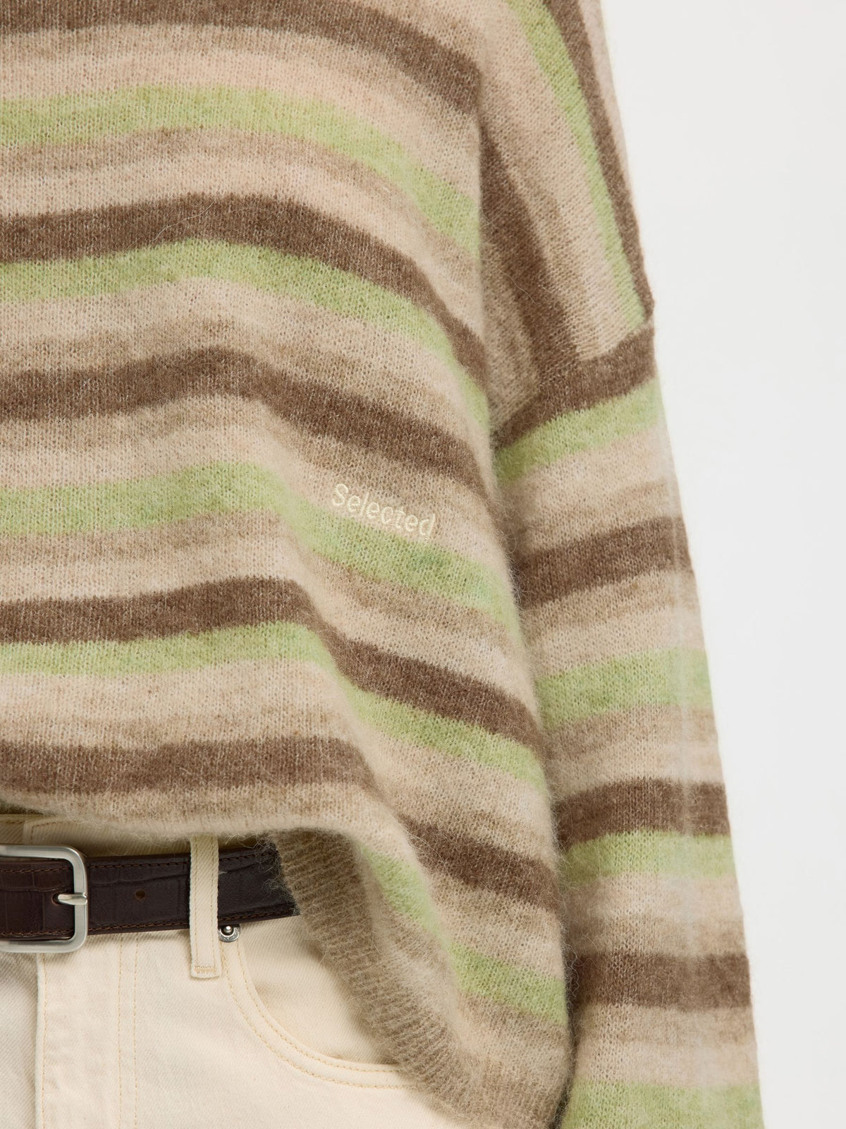 SELECTED Lulu Stripe Knit in Pure Cashmere, Birch, Lint