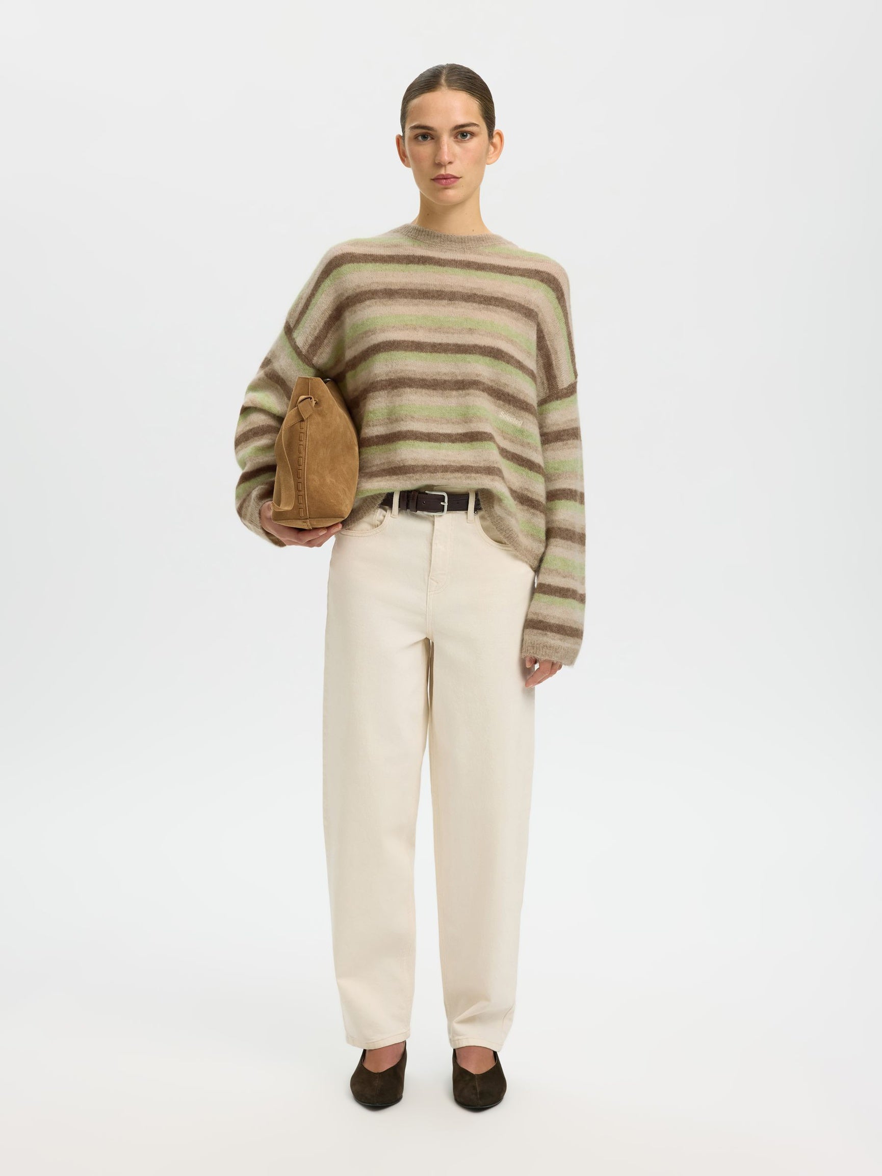 SELECTED Lulu Stripe Knit in Pure Cashmere, Birch, Lint