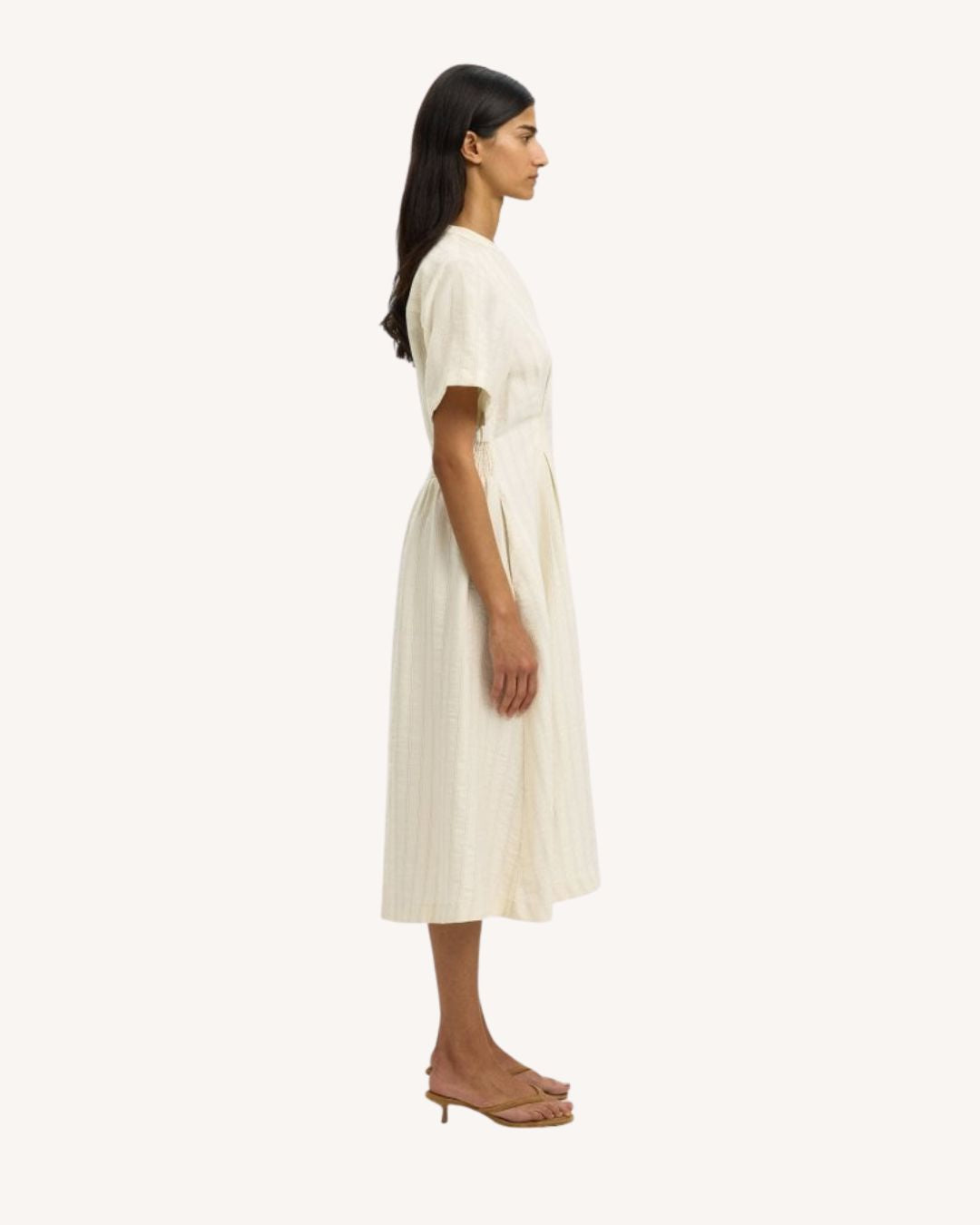 SELECTED Marie Midi Dress in Egret Stripes