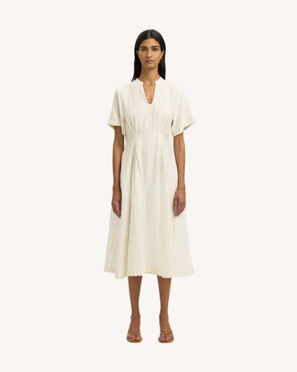 SELECTED Marie Midi Dress in Egret Stripes