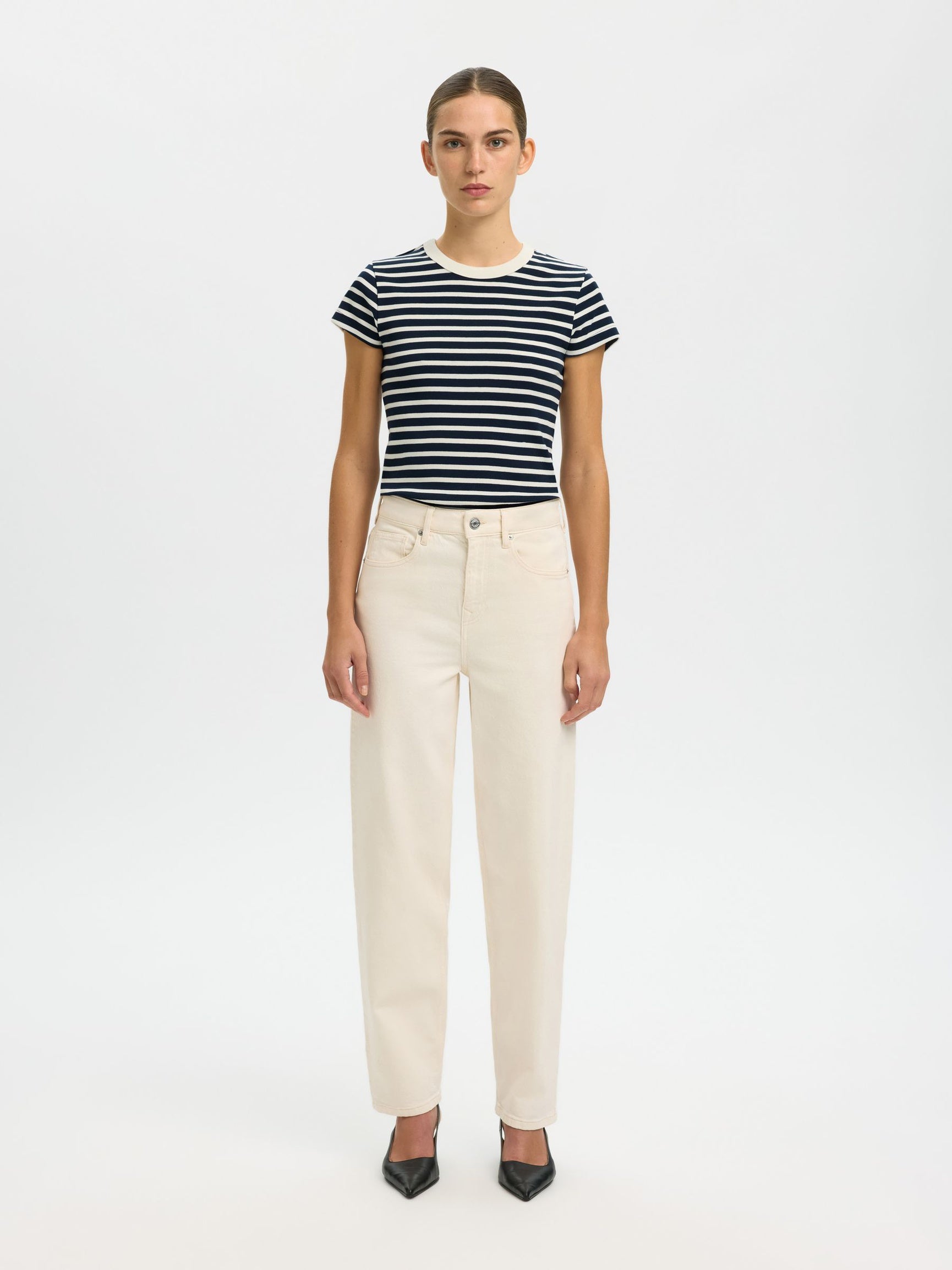 SELECTED Milly SS Tee in Dark Sapphire, Egret