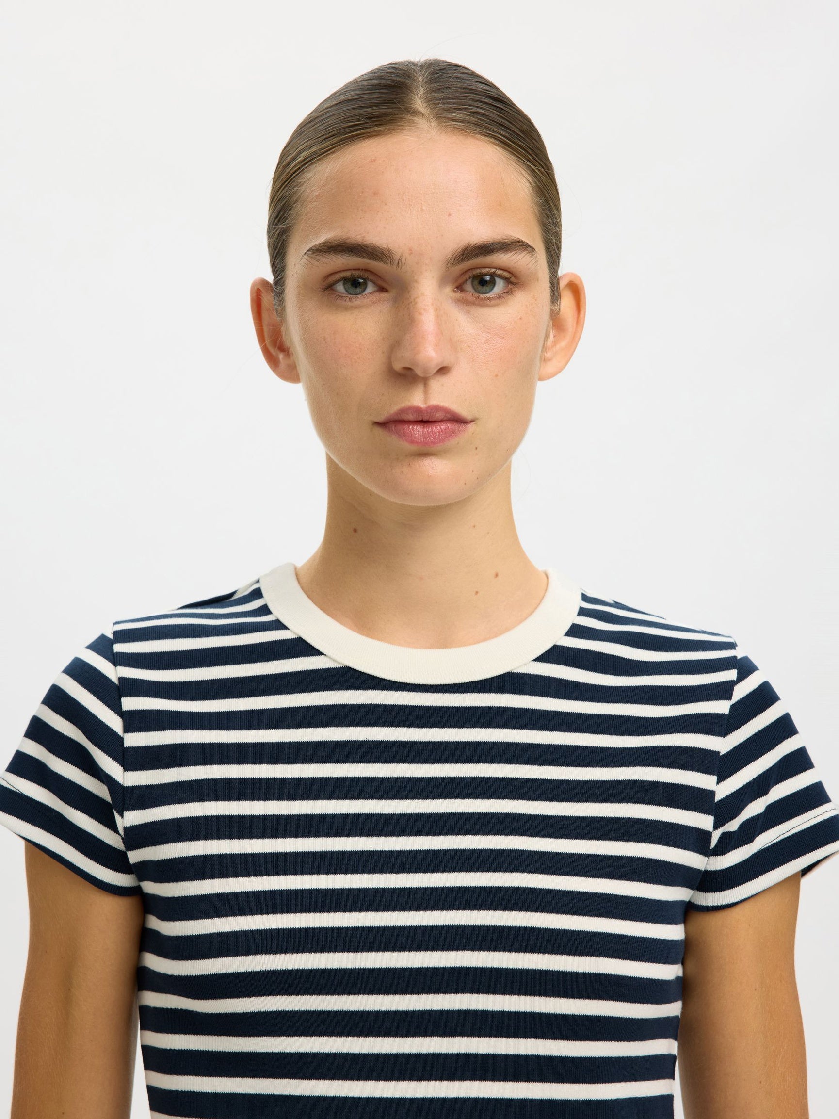 SELECTED Milly SS Tee in Dark Sapphire, Egret