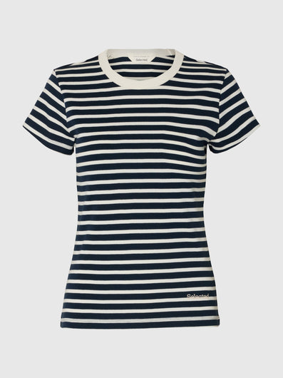 SELECTED Milly SS Tee in Dark Sapphire, Egret