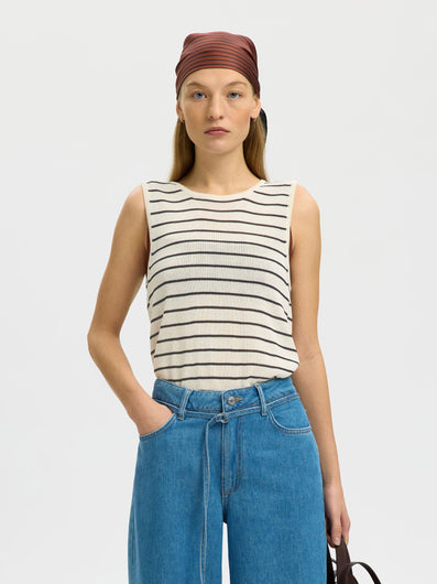 SELECTED Moon Sleeveless Knit Top – Birch & Black