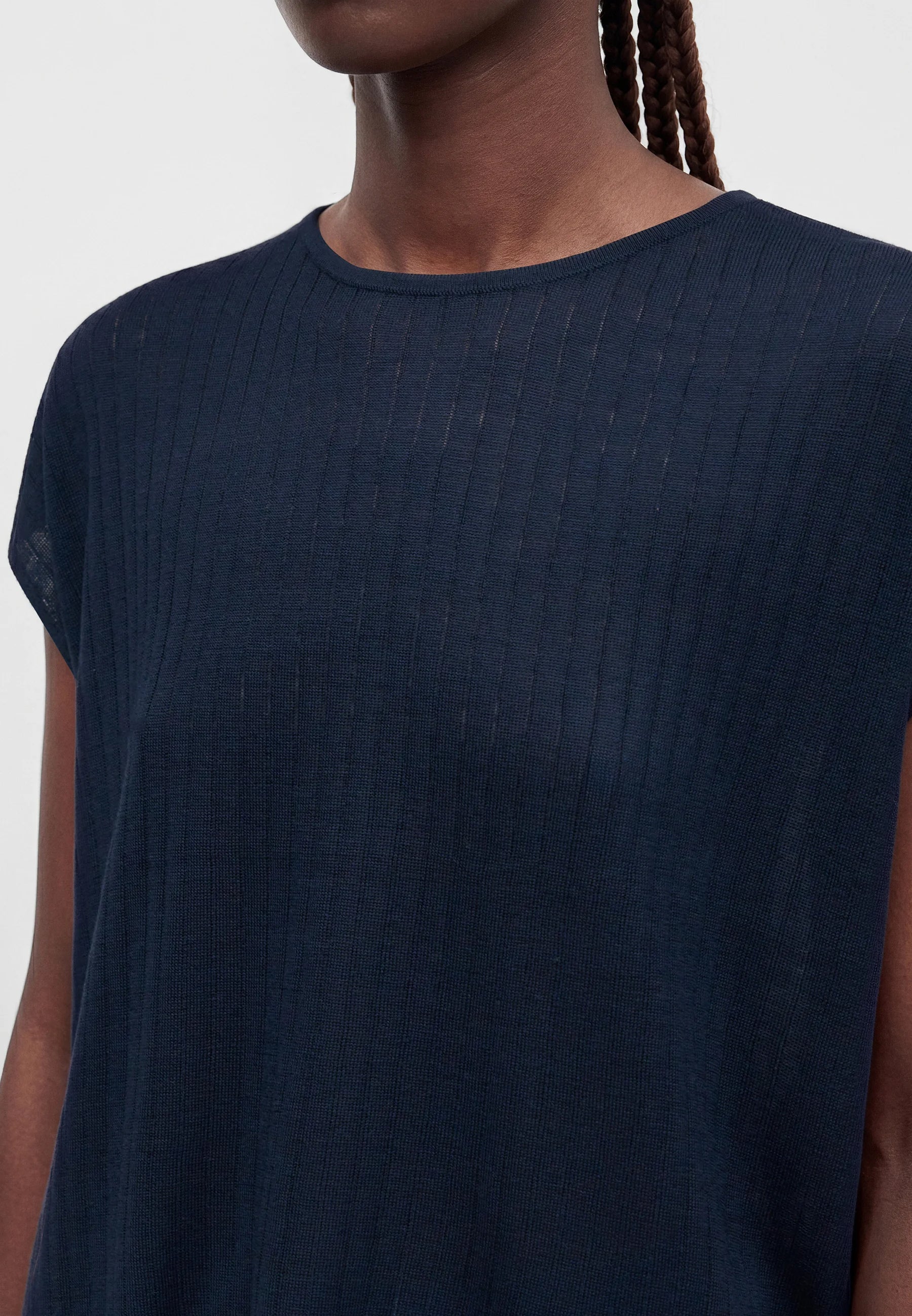 SELECTED Femme Naja Short Sleeve Knit in Dark Sapphire