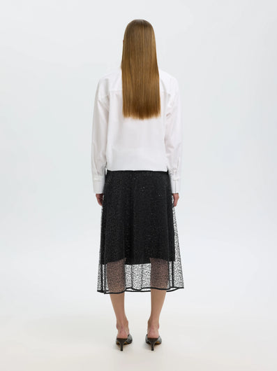 SELECTED Olina Sequin Midi Skirt - Black