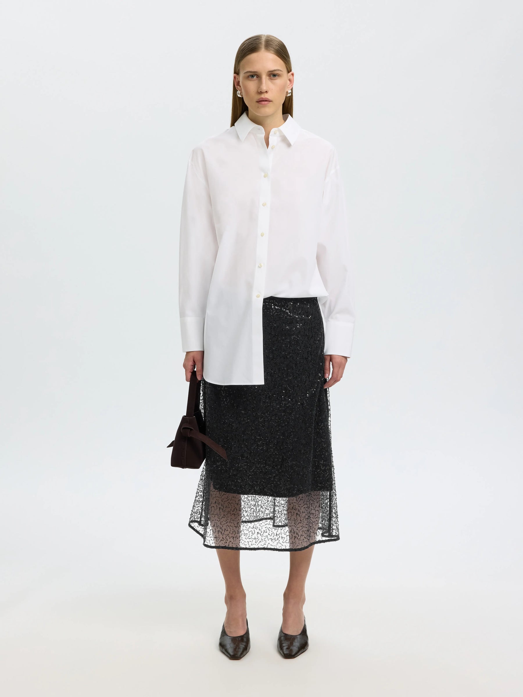 SELECTED Olina Sequin Midi Skirt - Black
