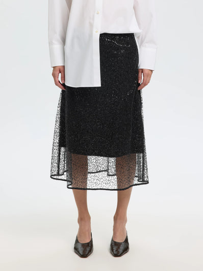 SELECTED Olina Sequin Midi Skirt - Black