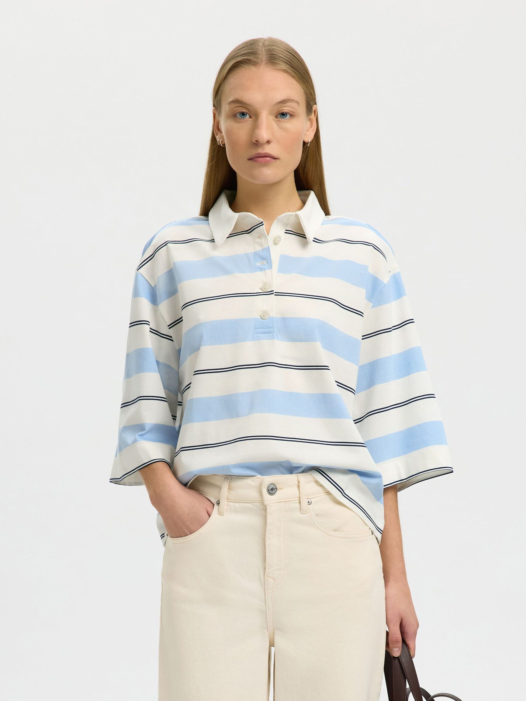 SELECTED Relaxed Mellie Polo in Egret, Cashmere Blue