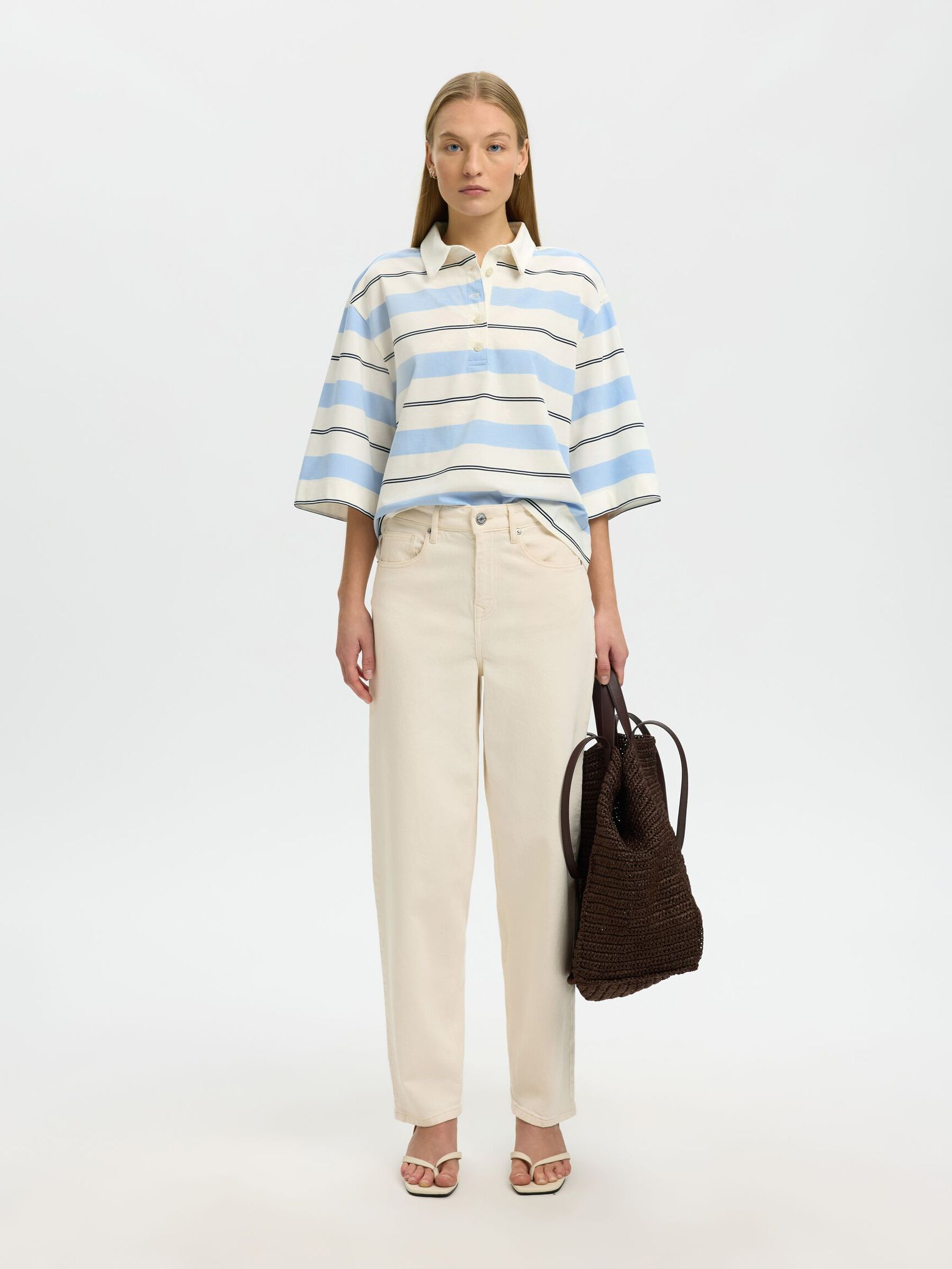 SELECTED Relaxed Mellie Polo in Egret, Cashmere Blue