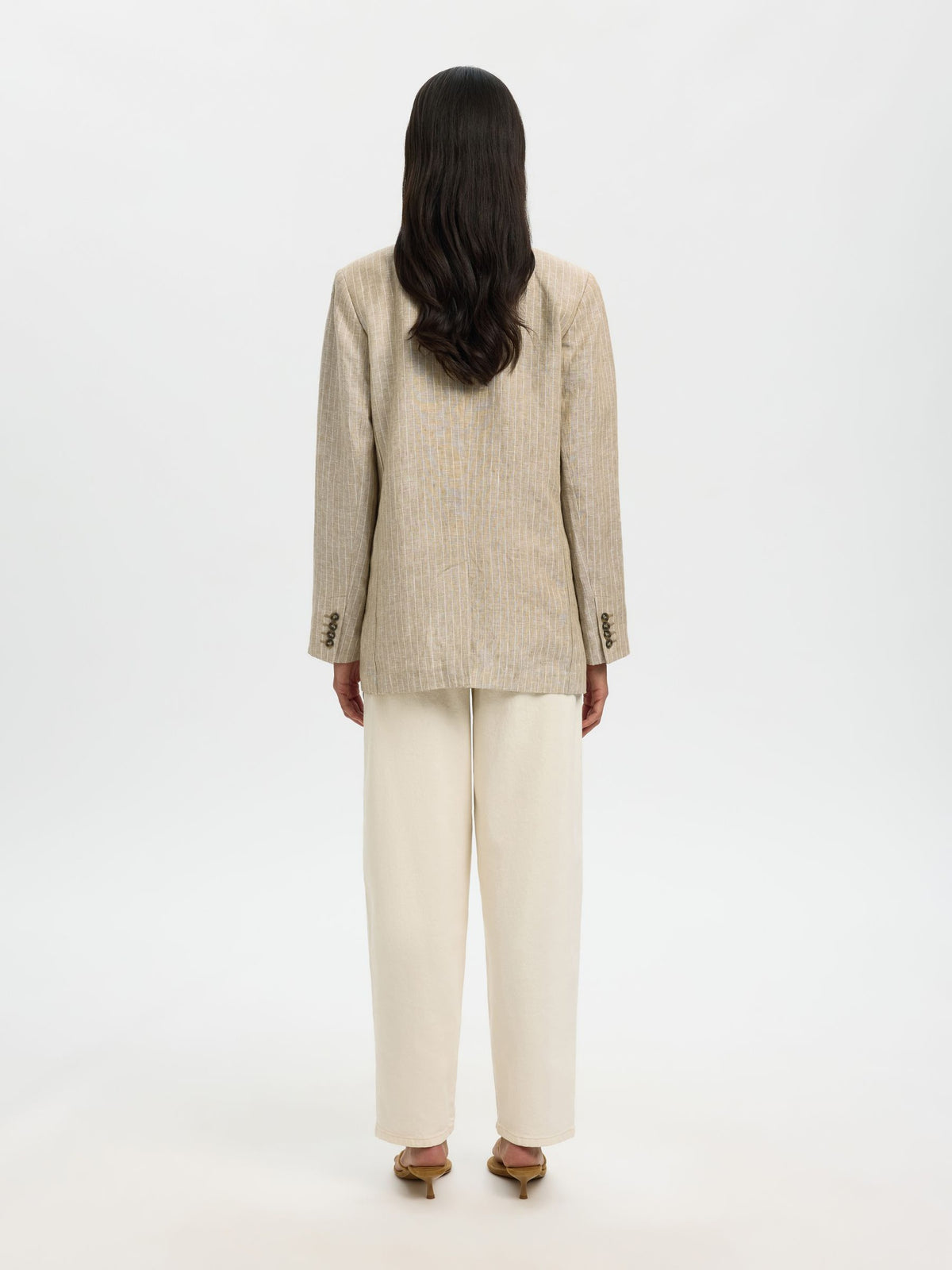 SELECTED Relaxed Pinstripe Ida Linen Blazer in Weathered Teak