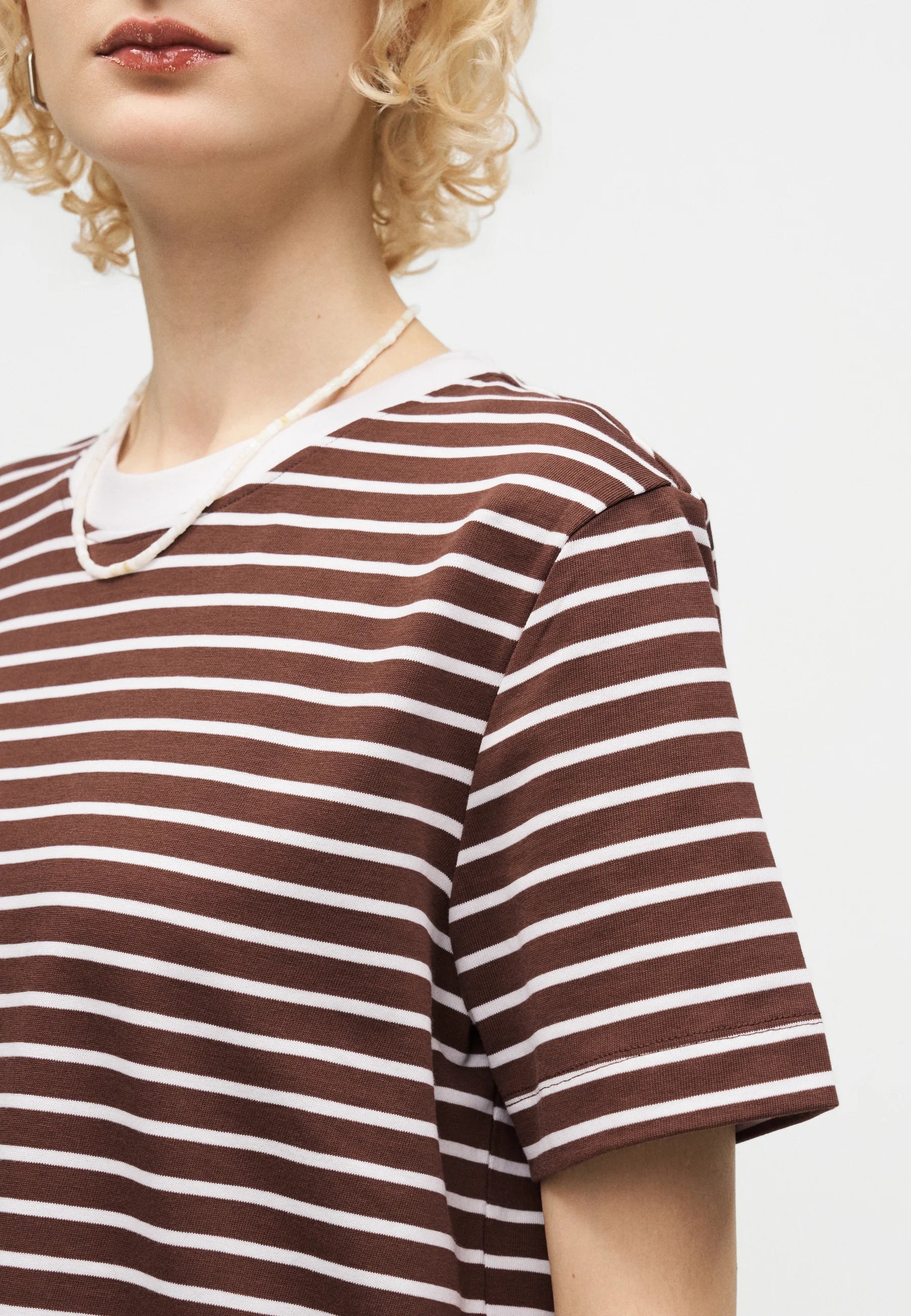 SELECTED SS Boxy Striped Tee in Chestnut & White