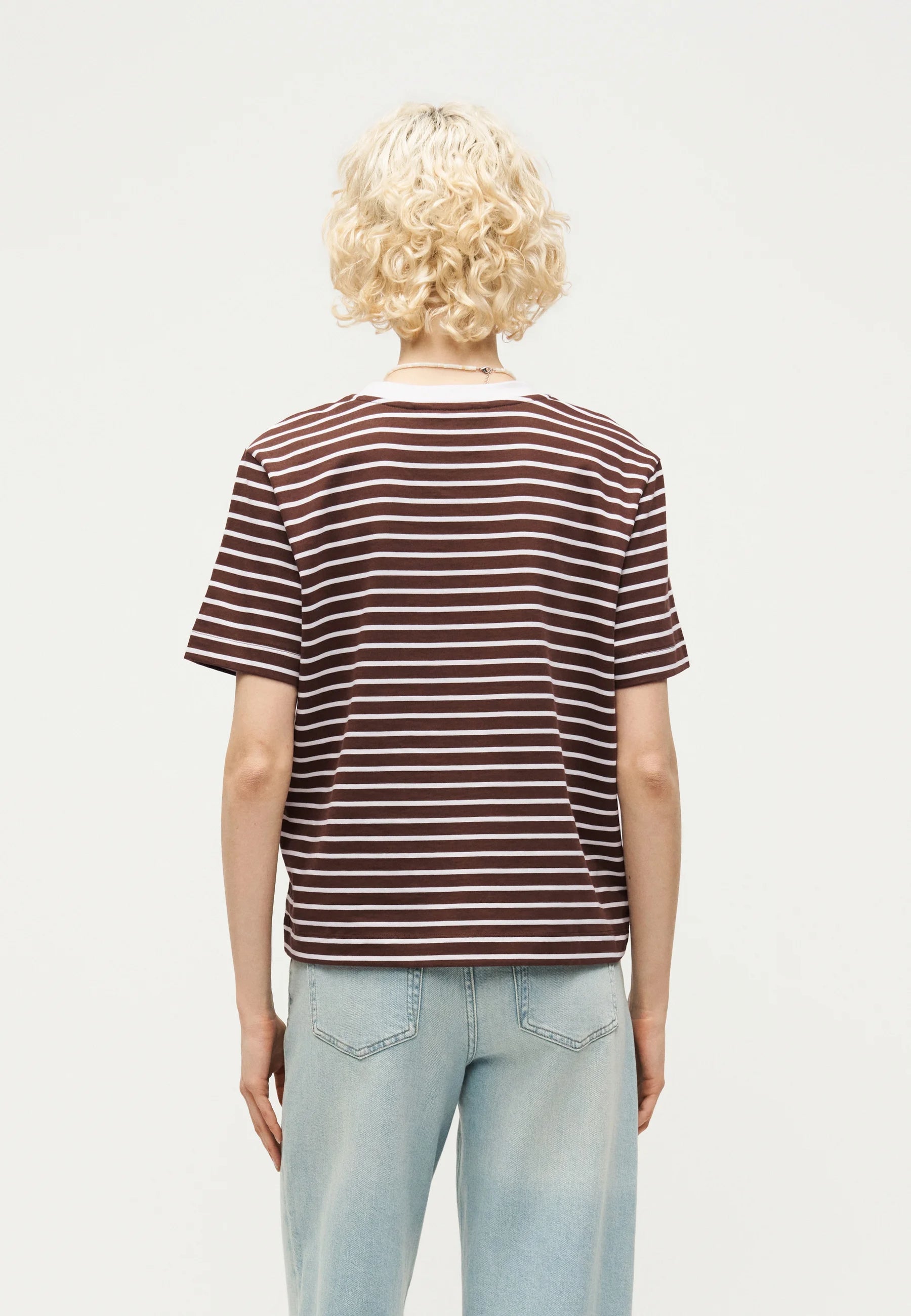 SELECTED SS Boxy Striped Tee in Chestnut & White