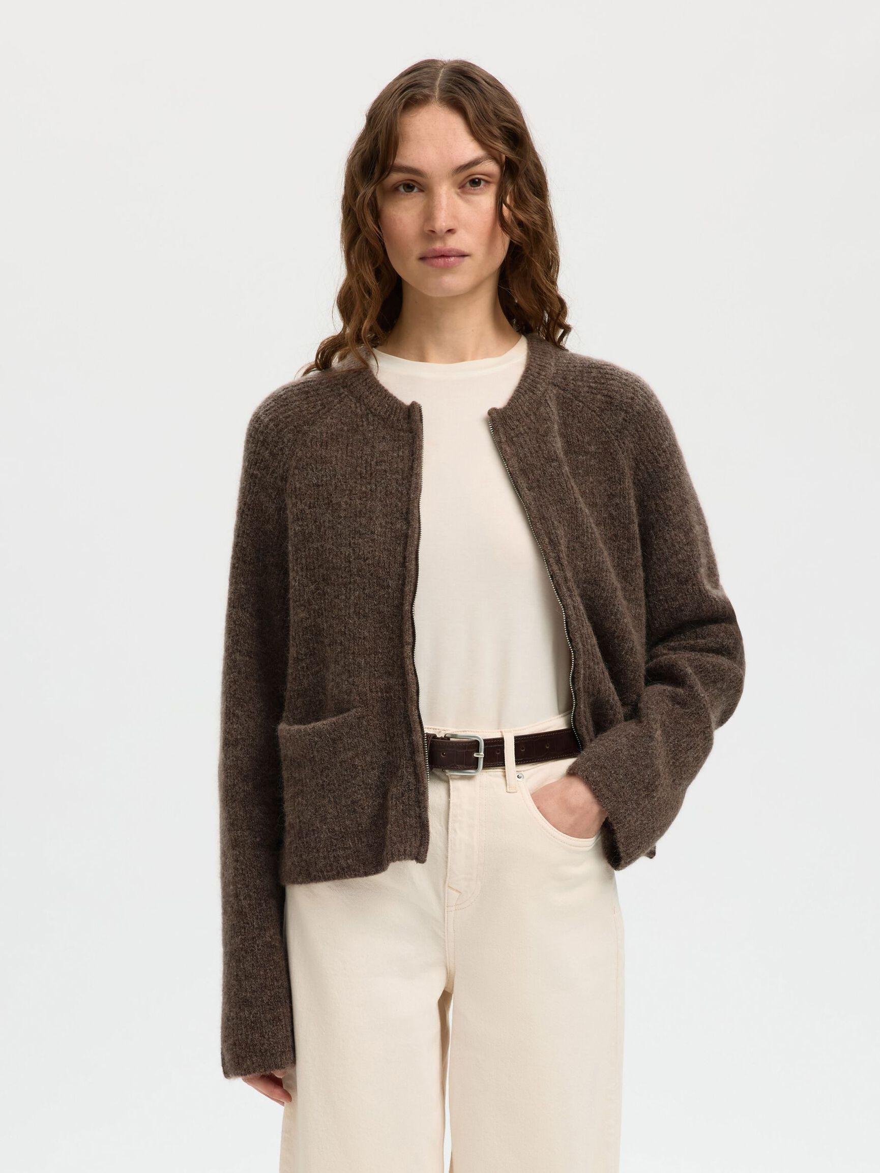 SELECTED Sia Ras Cardigan in Choc Chip