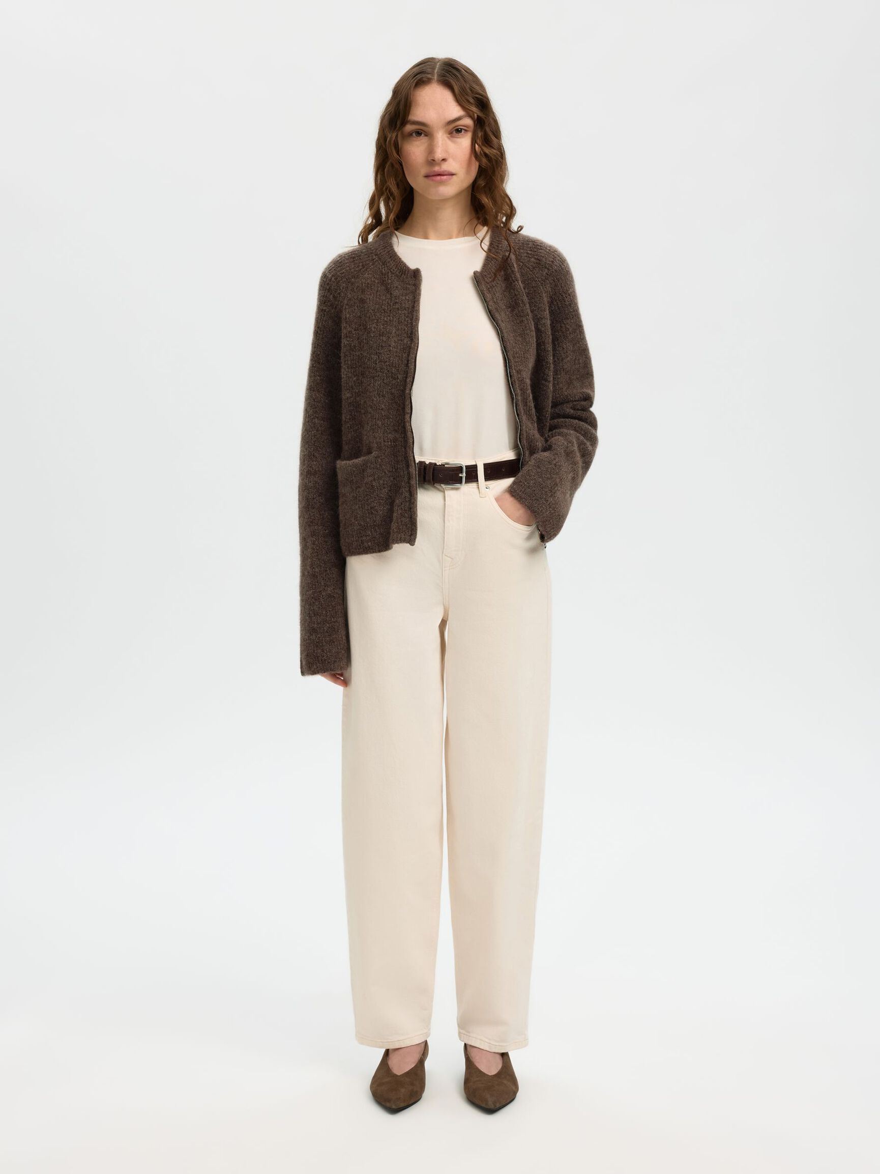 SELECTED Sia Ras Cardigan in Choc Chip