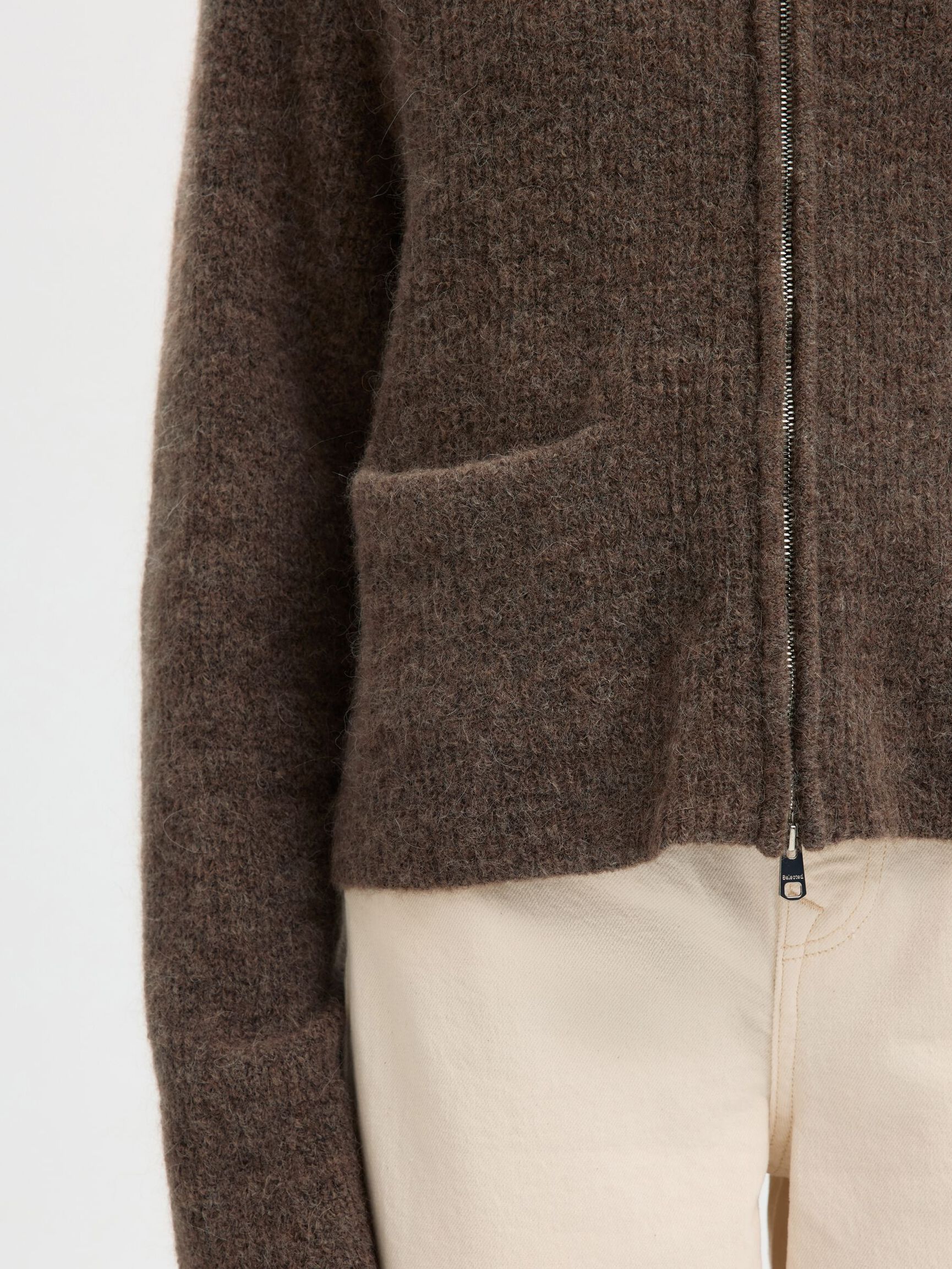 SELECTED Sia Ras Cardigan in Choc Chip