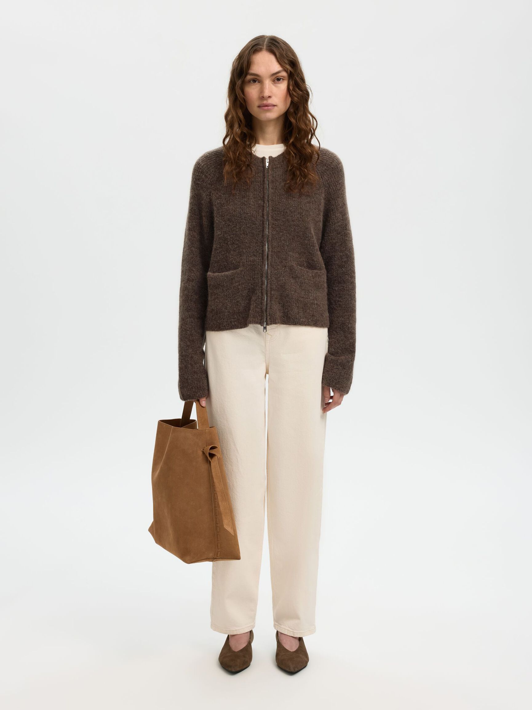 SELECTED Sia Ras Cardigan in Choc Chip