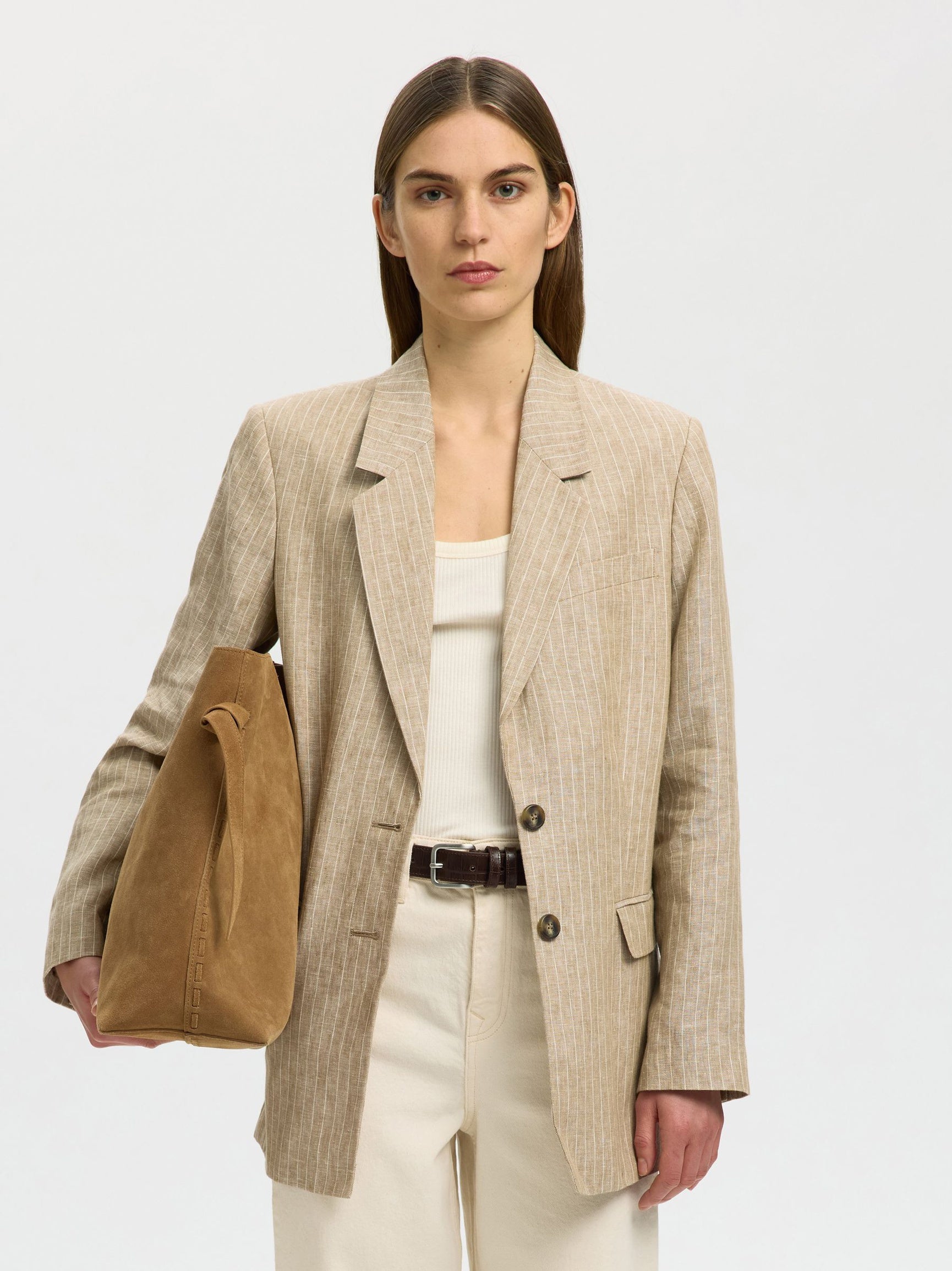 SELECTED Stella Large Suede Bag in Tan