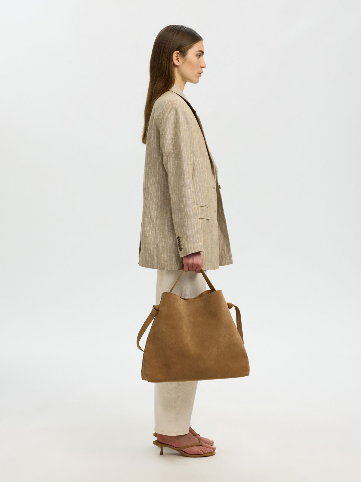 SELECTED Stella Large Suede Bag in Tan