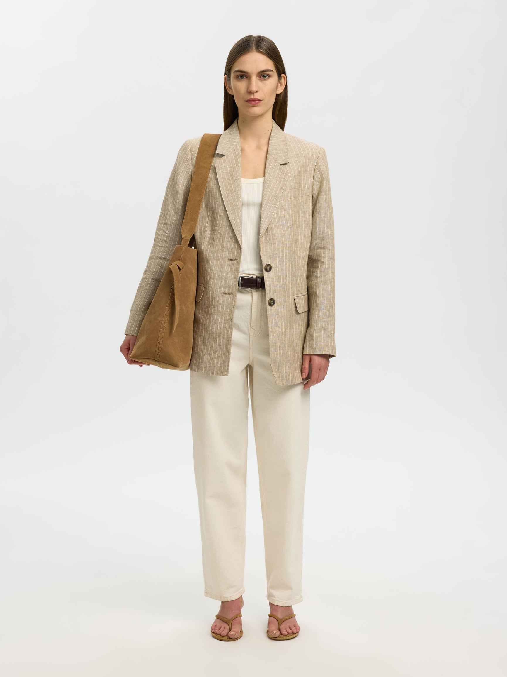 SELECTED Stella Large Suede Bag in Tan