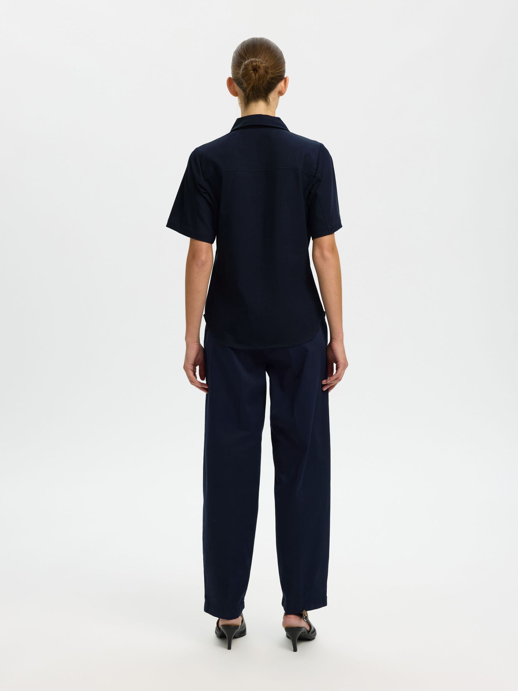 SELECTED Tora Slim SS Zip Shirt in Dk Sapphire