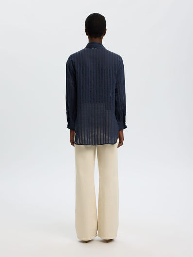 SELECTED Toran Oversized LS Striped Shirt in Dark Sapphire Stripes