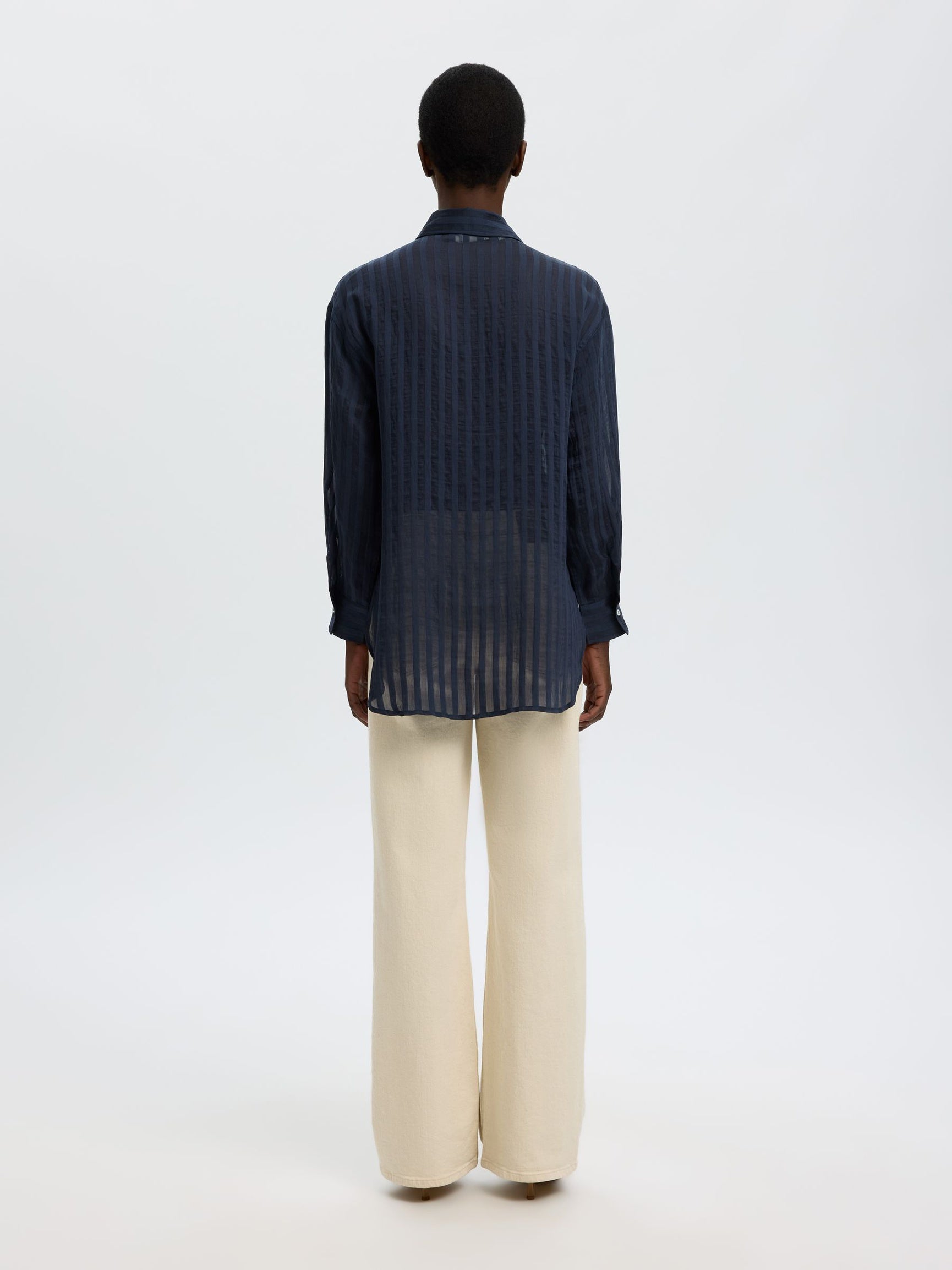 SELECTED Toran Oversized LS Striped Shirt in Dark Sapphire Stripes
