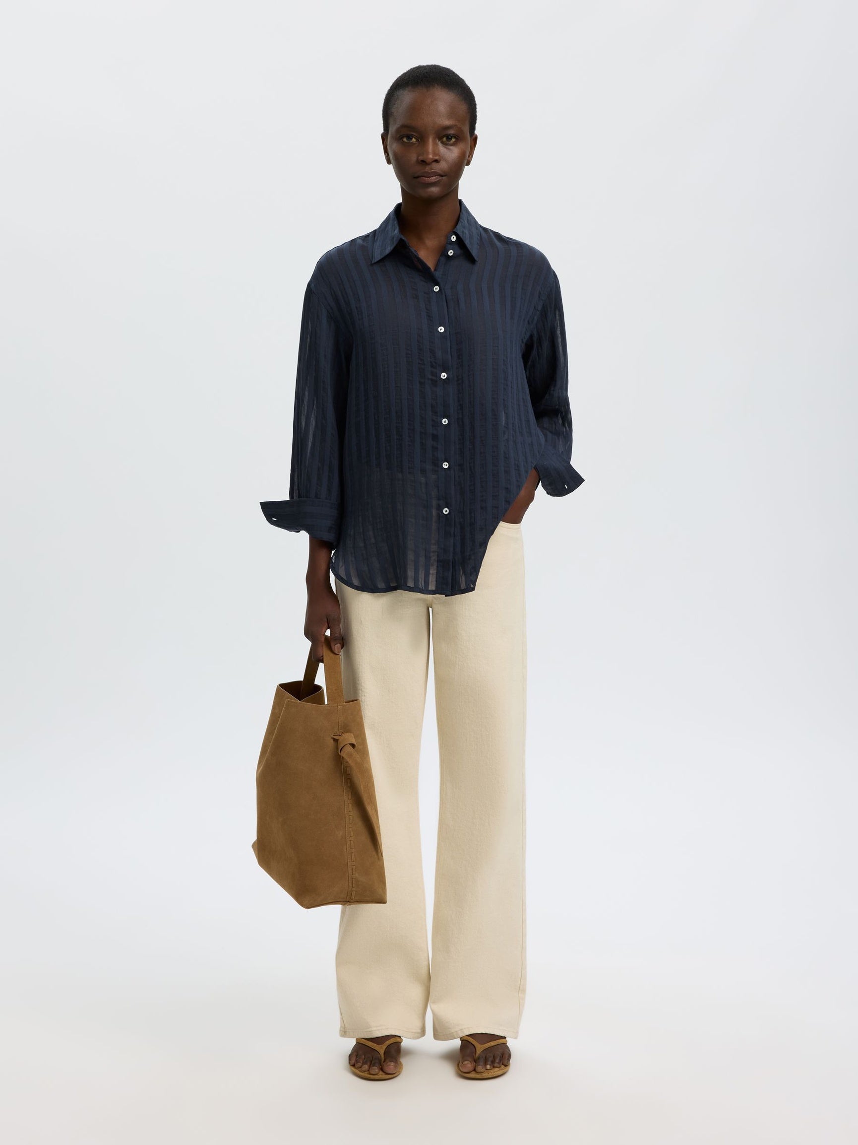 SELECTED Toran Oversized LS Striped Shirt in Dark Sapphire Stripes