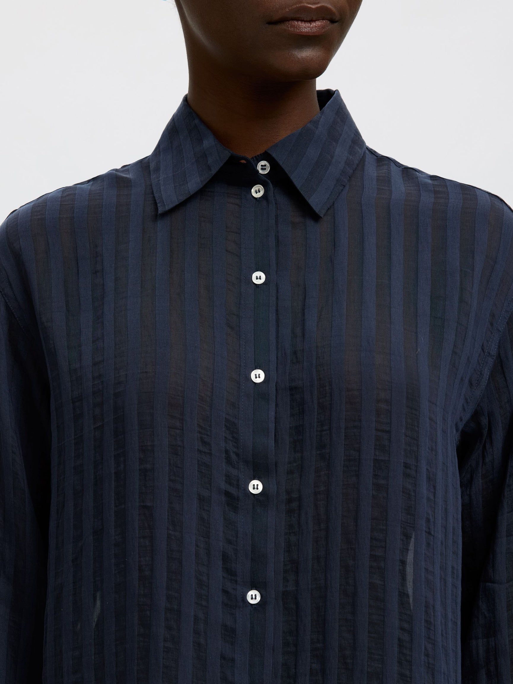 SELECTED Toran Oversized LS Striped Shirt in Dark Sapphire Stripes