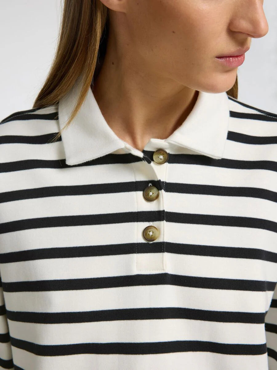 SELECTED Wada LS Stripe Collar Top in Dk Sapphire