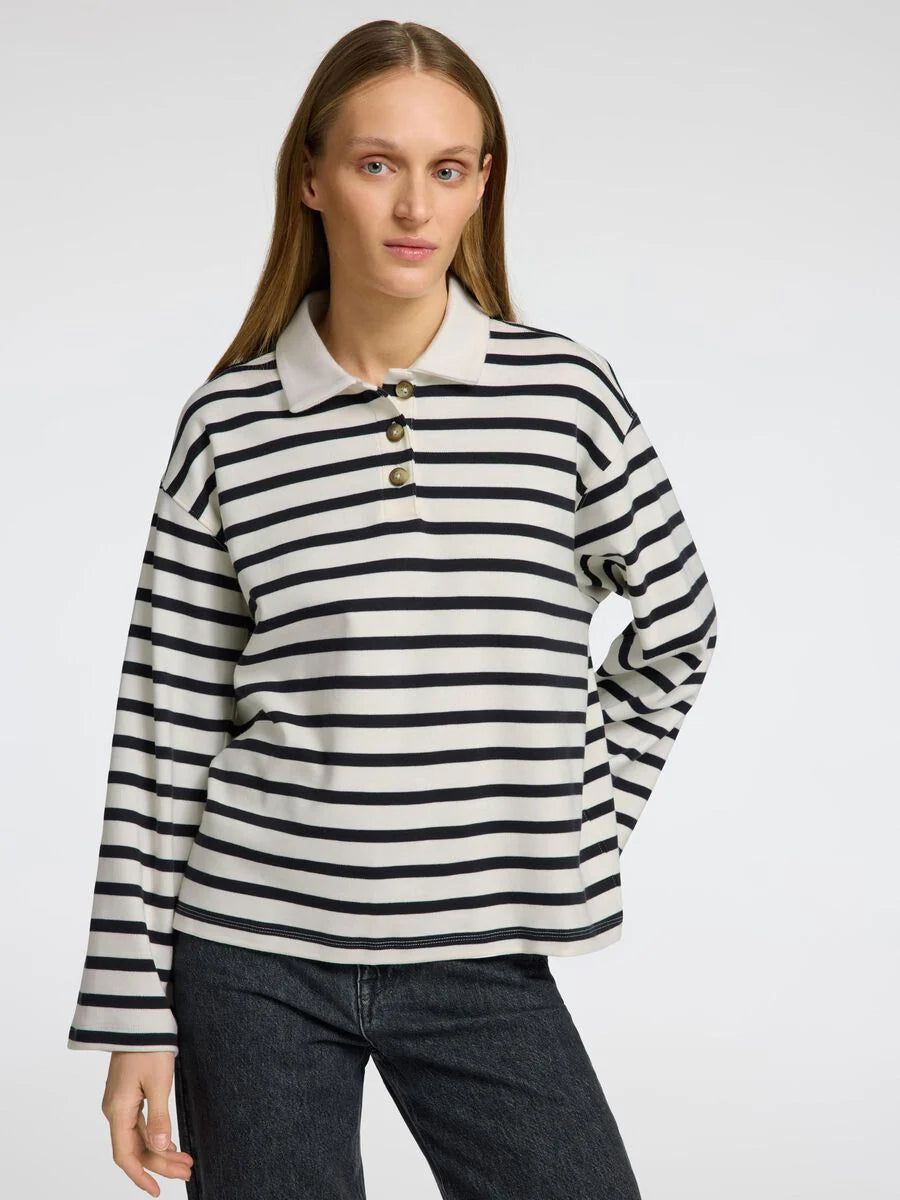 SELECTED Wada LS Stripe Collar Top in Dk Sapphire