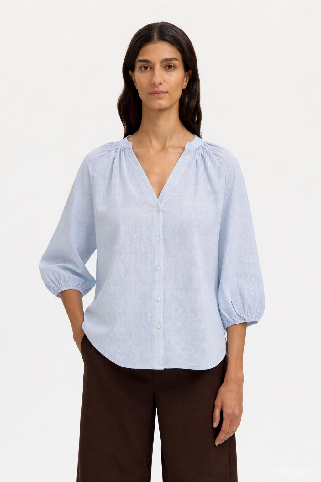 SELECTED Cleo Alberta Linen Top in Dusty Blue